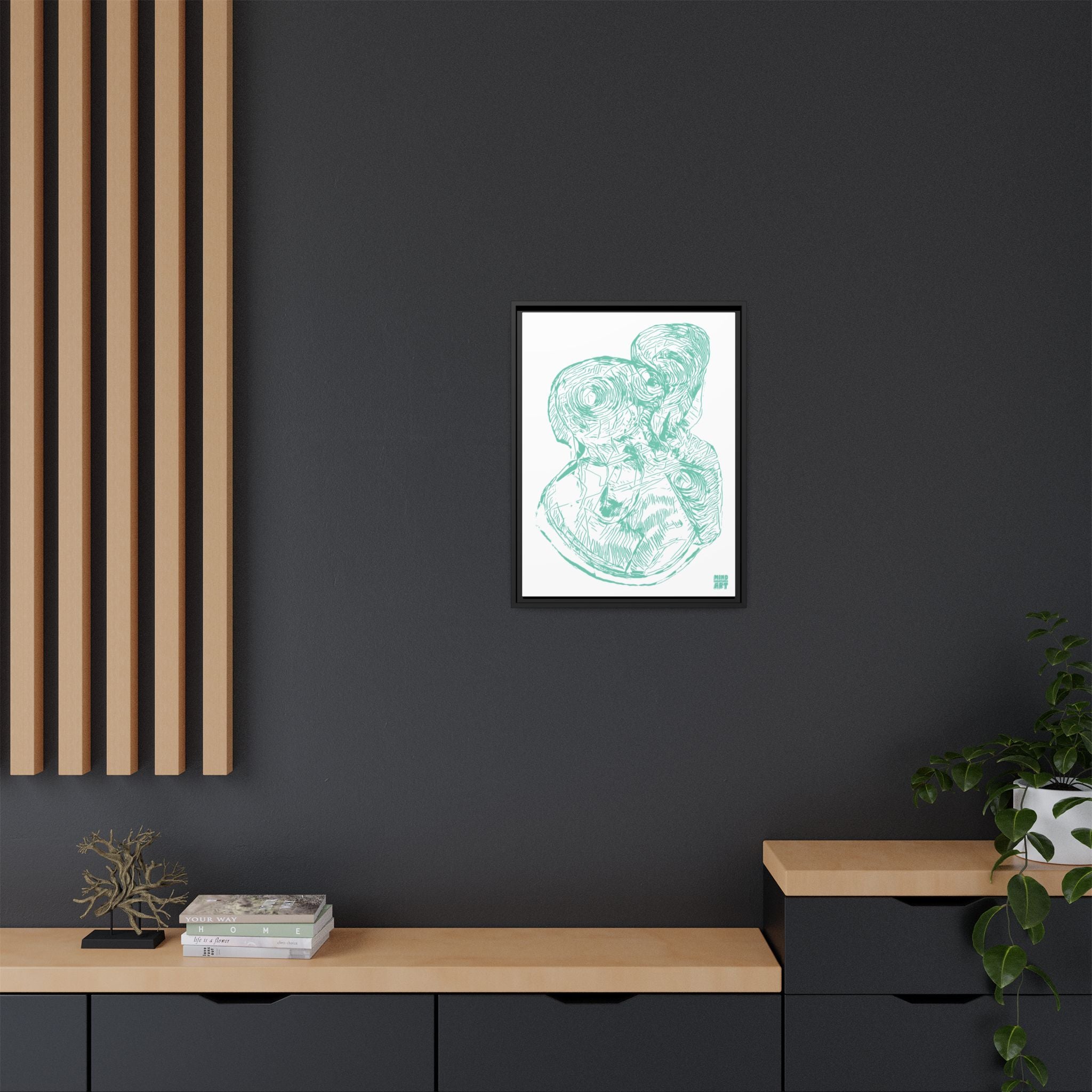 Curiosity (Teal, White Background) Matte Canvas, Framed