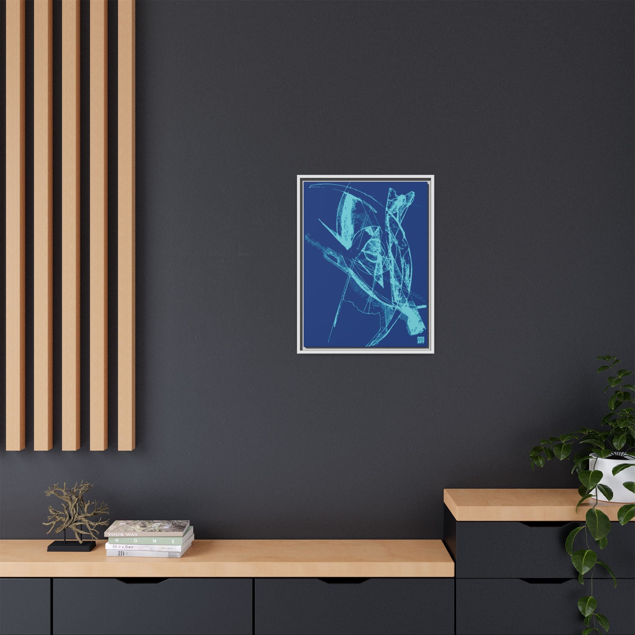 Watching (Aqua, Dark Blue Background) Matte Canvas, Framed