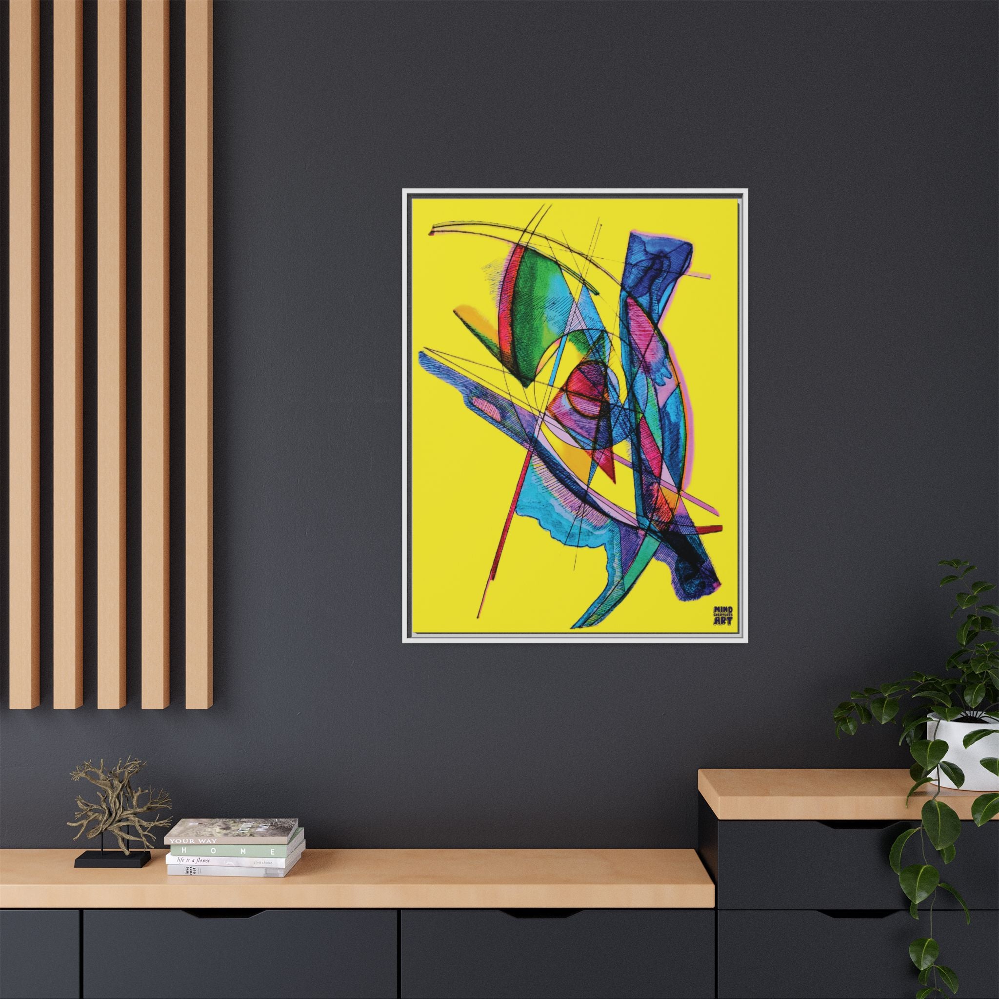 Watching (Yellow Background) Matte Canvas, Framed