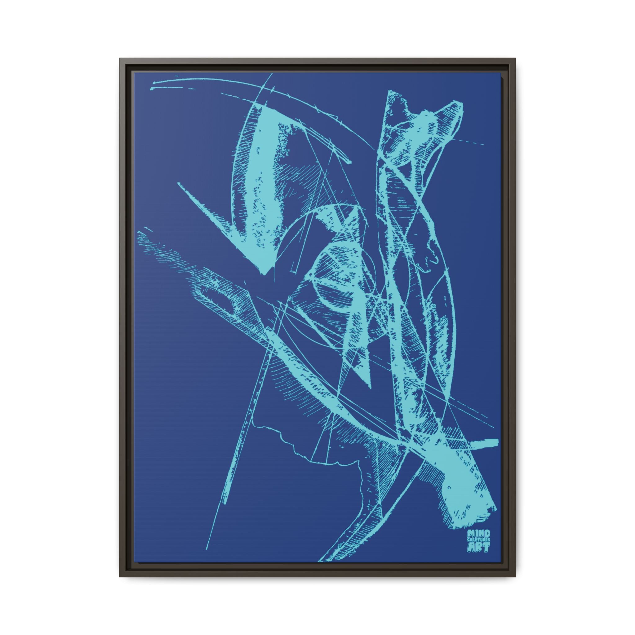 Watching (Aqua, Dark Blue Background) Matte Canvas, Framed
