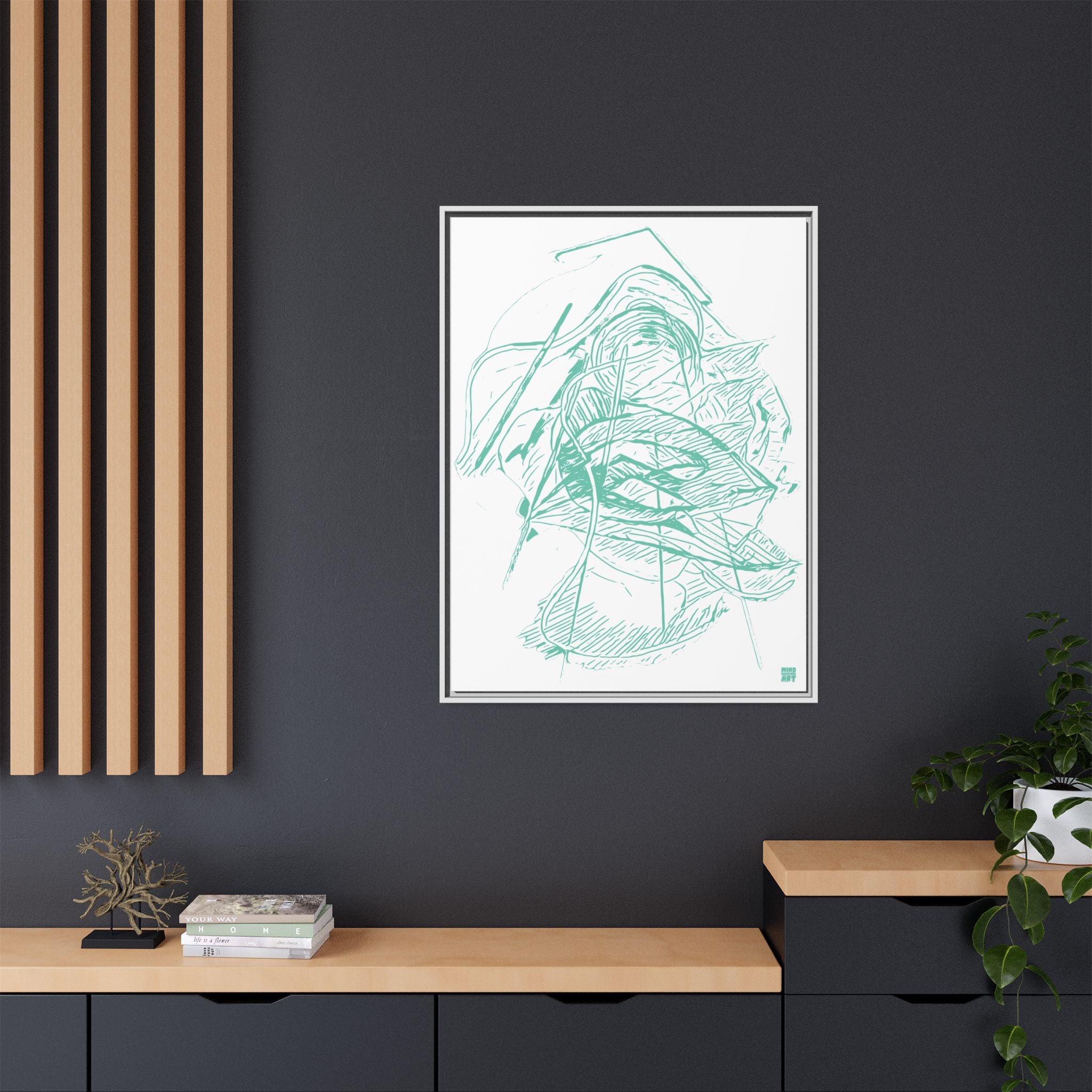 Dive Reflex (Teal, White Background) Matte Canvas, Framed