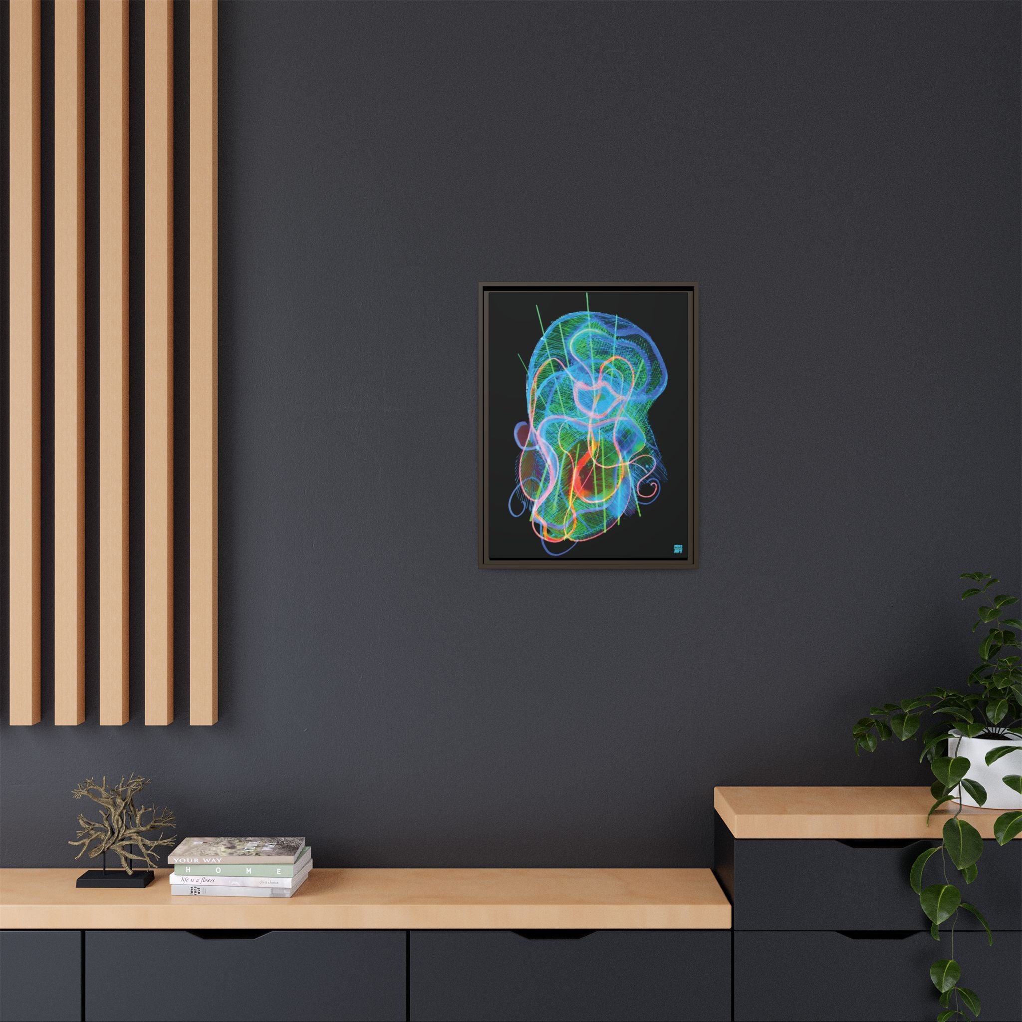 Davy Jones (Electric Blue & Green, Black Background) Matte Canvas, Framed