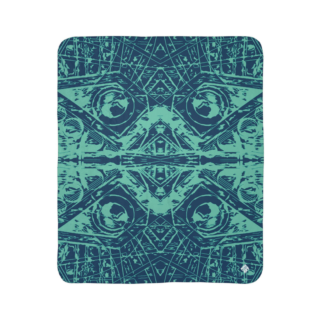 Love (Teal, Mirror, Dark Blue Background) Fleece Sherpa Blanket