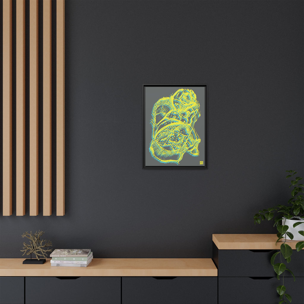 Exploration (Blur, Blue & Yellow, Dark Gray Background) Matte Canvas, Framed