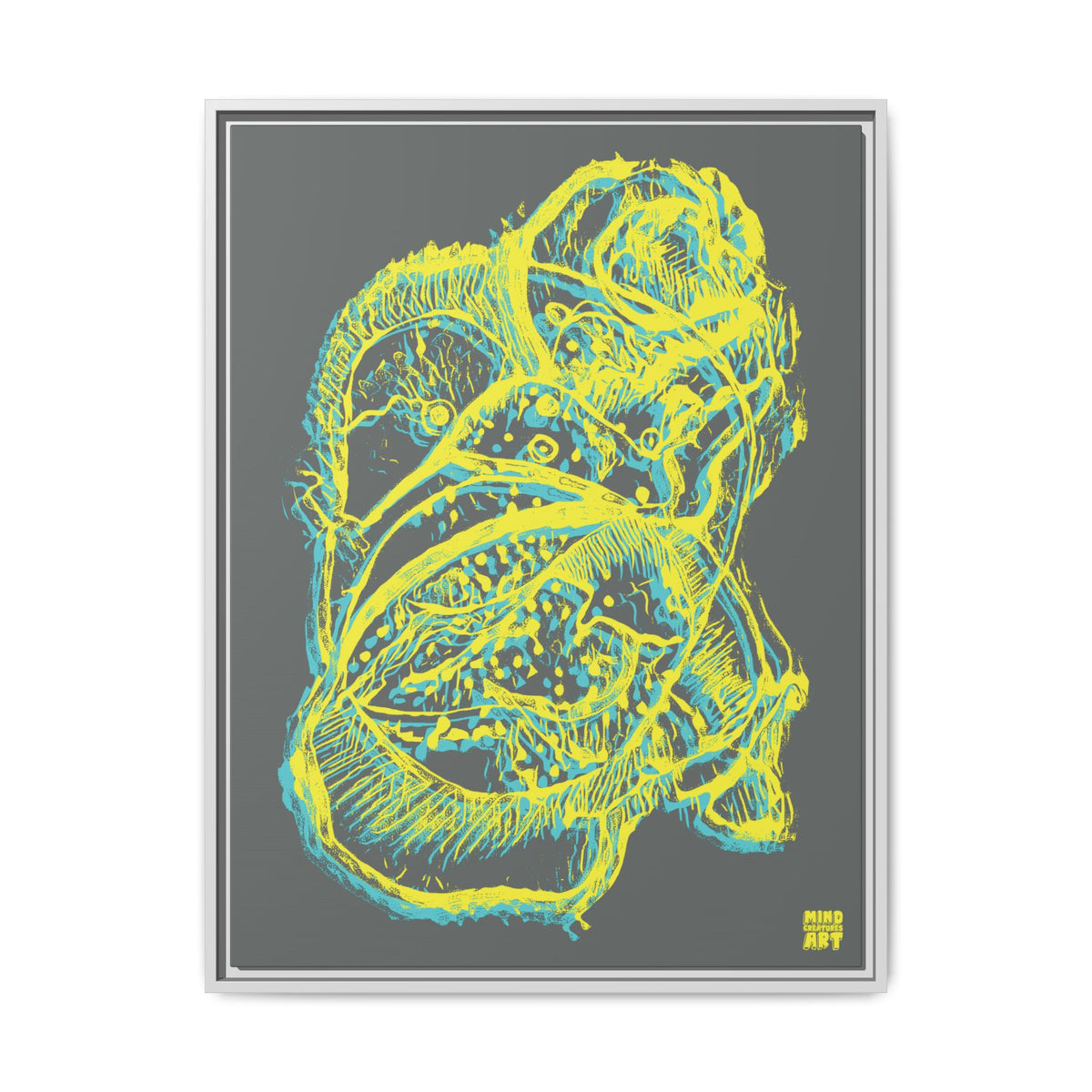 Exploration (Blur, Blue & Yellow, Dark Gray Background) Matte Canvas, Framed