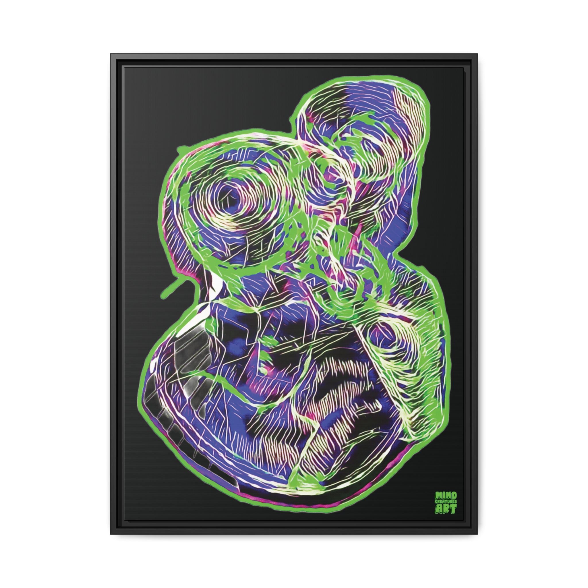 Curiosity (Electric Green, Black Background) Matte Canvas, Framed