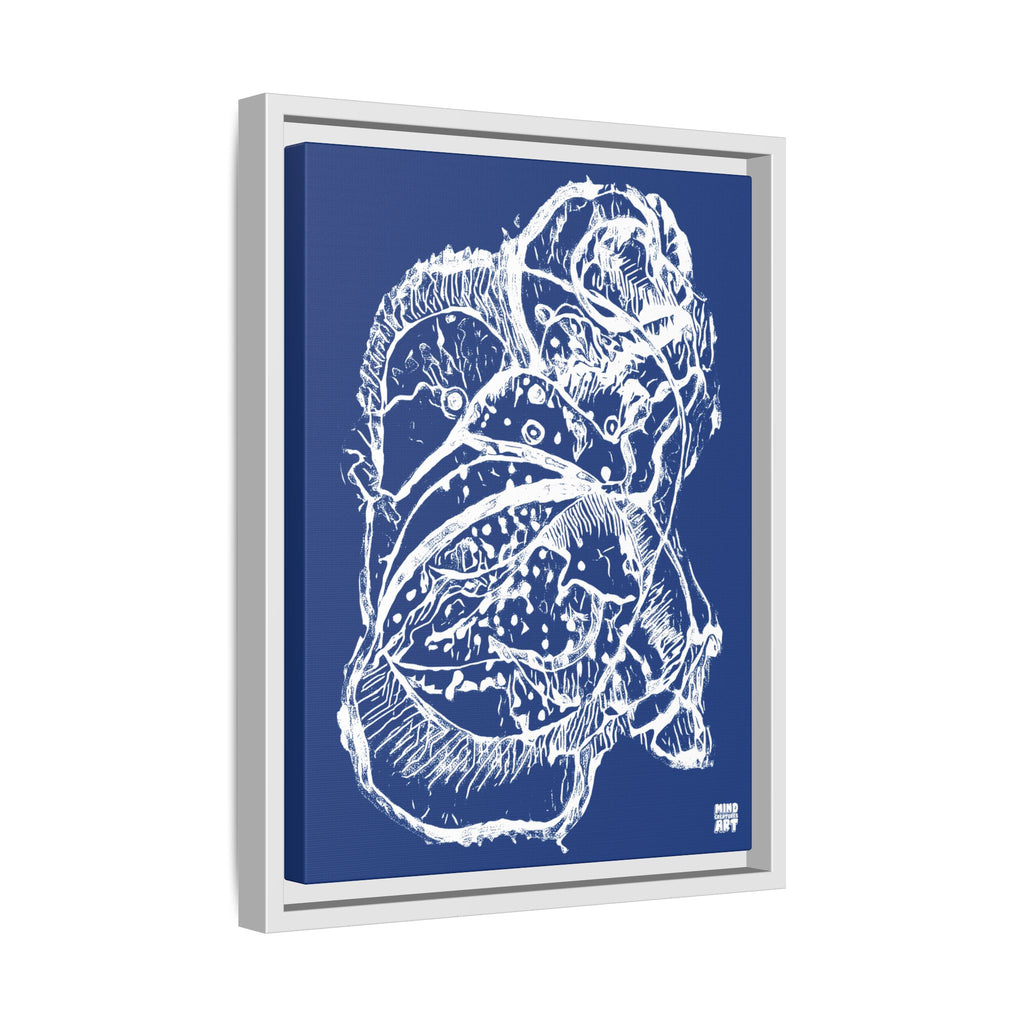 Exploration (White, Dark Blue Background) Matte Canvas, Framed