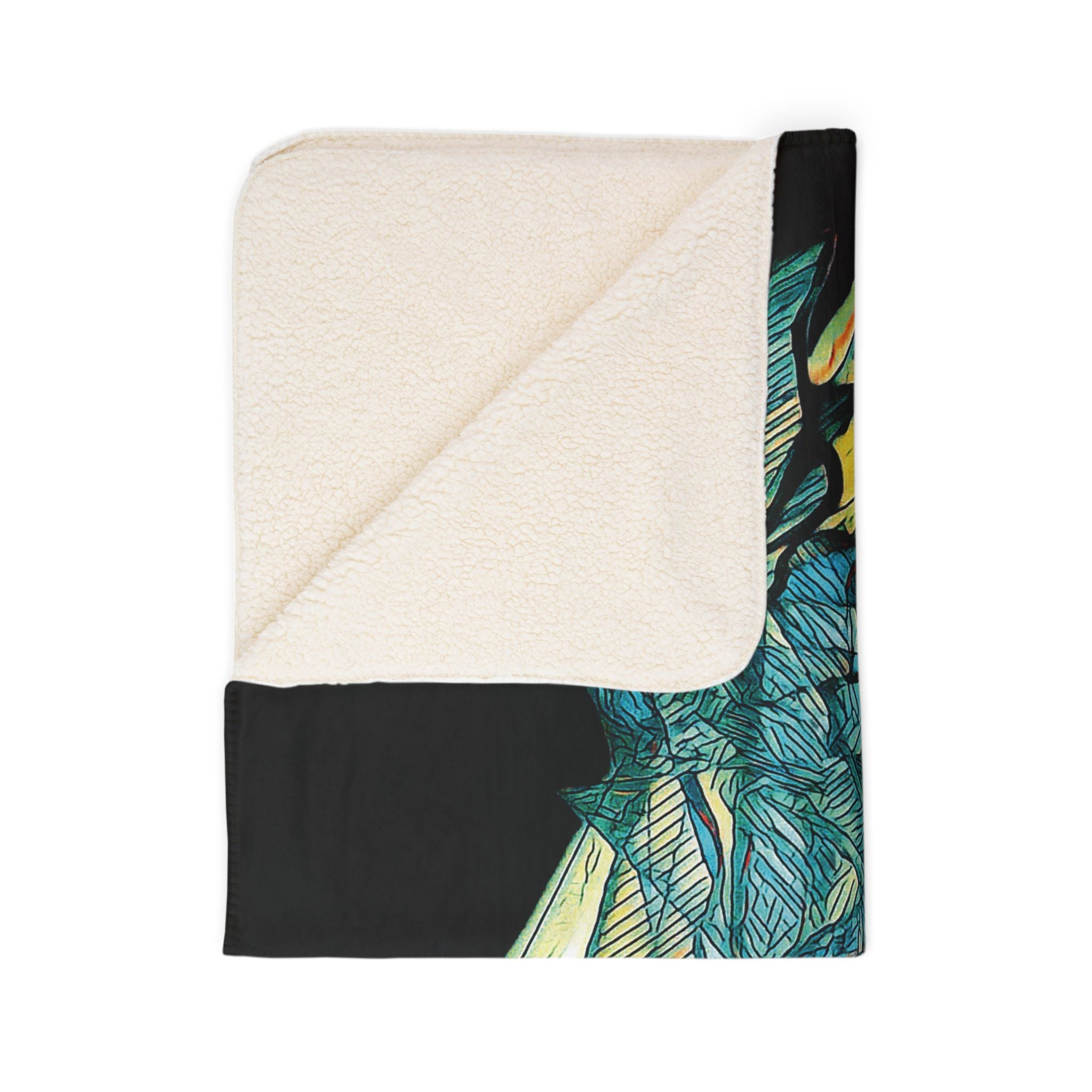 Lightspeed (Teal, Black Background) Fleece Sherpa Blanket