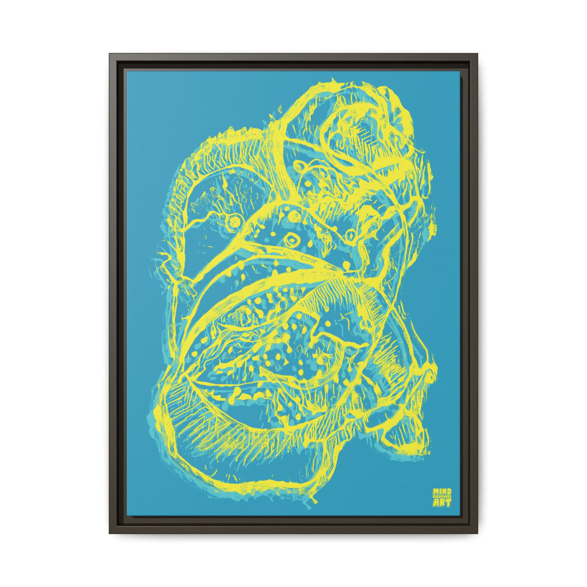 Exploration (Blur, Blue & Yellow, Dark Blue Background) Matte Canvas, Framed