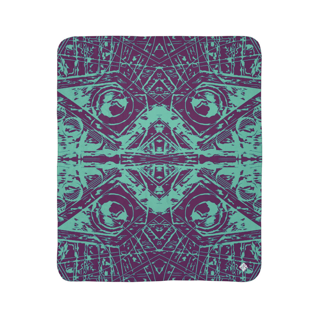 Love (Teal, Mirror, Purple Background) Fleece Sherpa Blanket