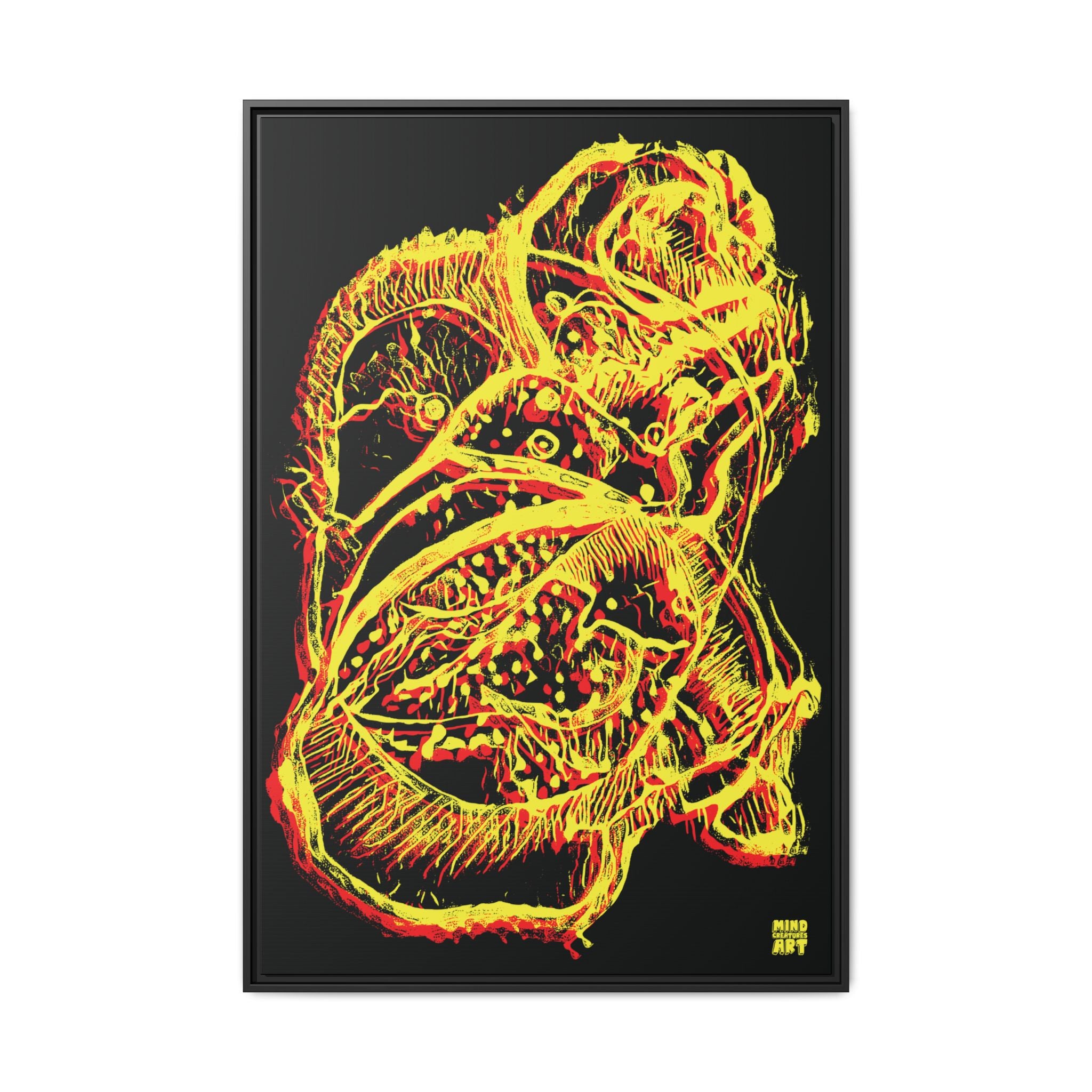 Exploration (Blur, Red & Yellow, Black Background) Matte Canvas, Framed