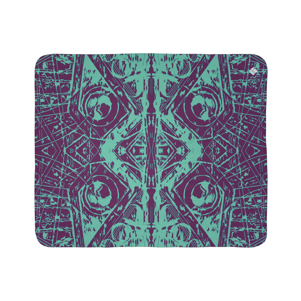 Love (Teal, Mirror, Purple Background) Fleece Sherpa Blanket