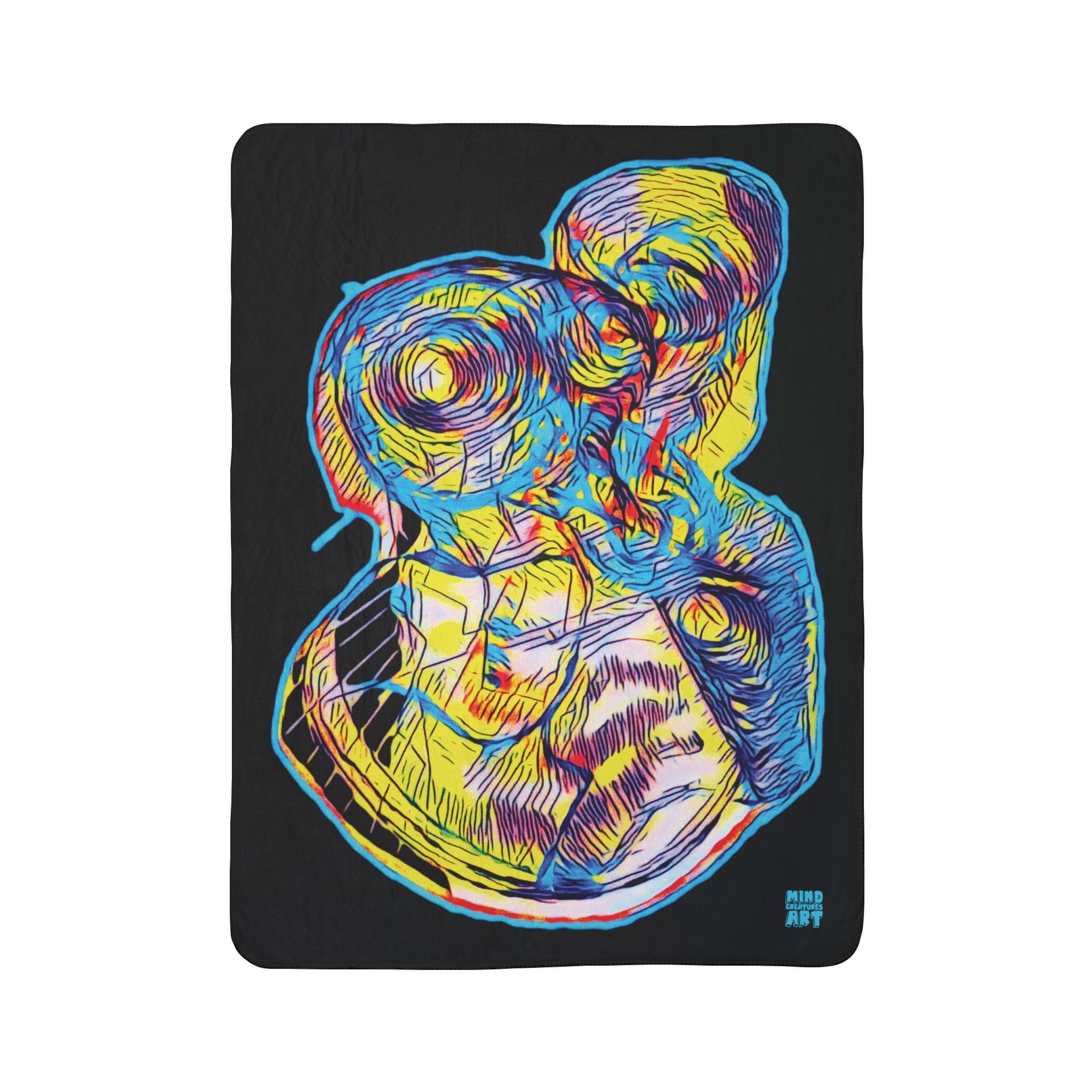 Curiosity (Neon, Black Background) Fleece Sherpa Blanket