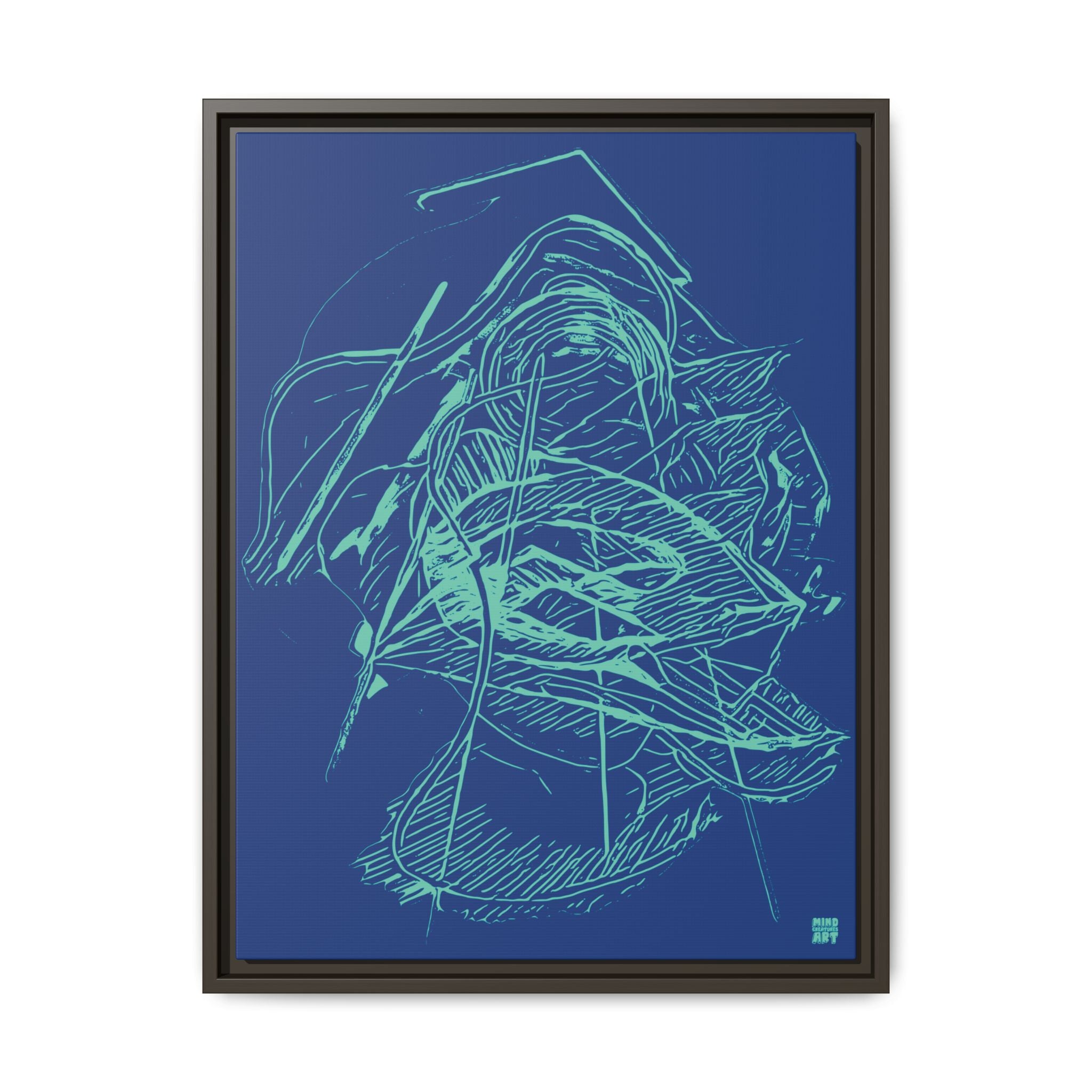 Dive Reflex (Teal, Dark Blue Background) Matte Canvas, Framed