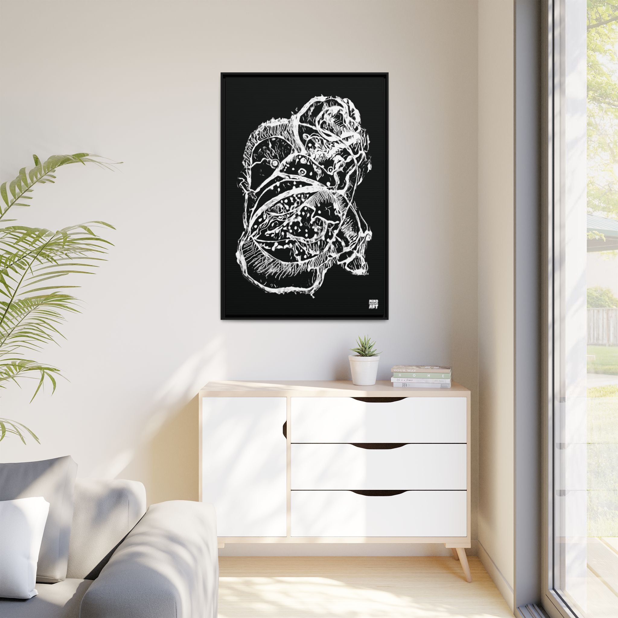 Exploration (White, Black Background) Matte Canvas, Framed
