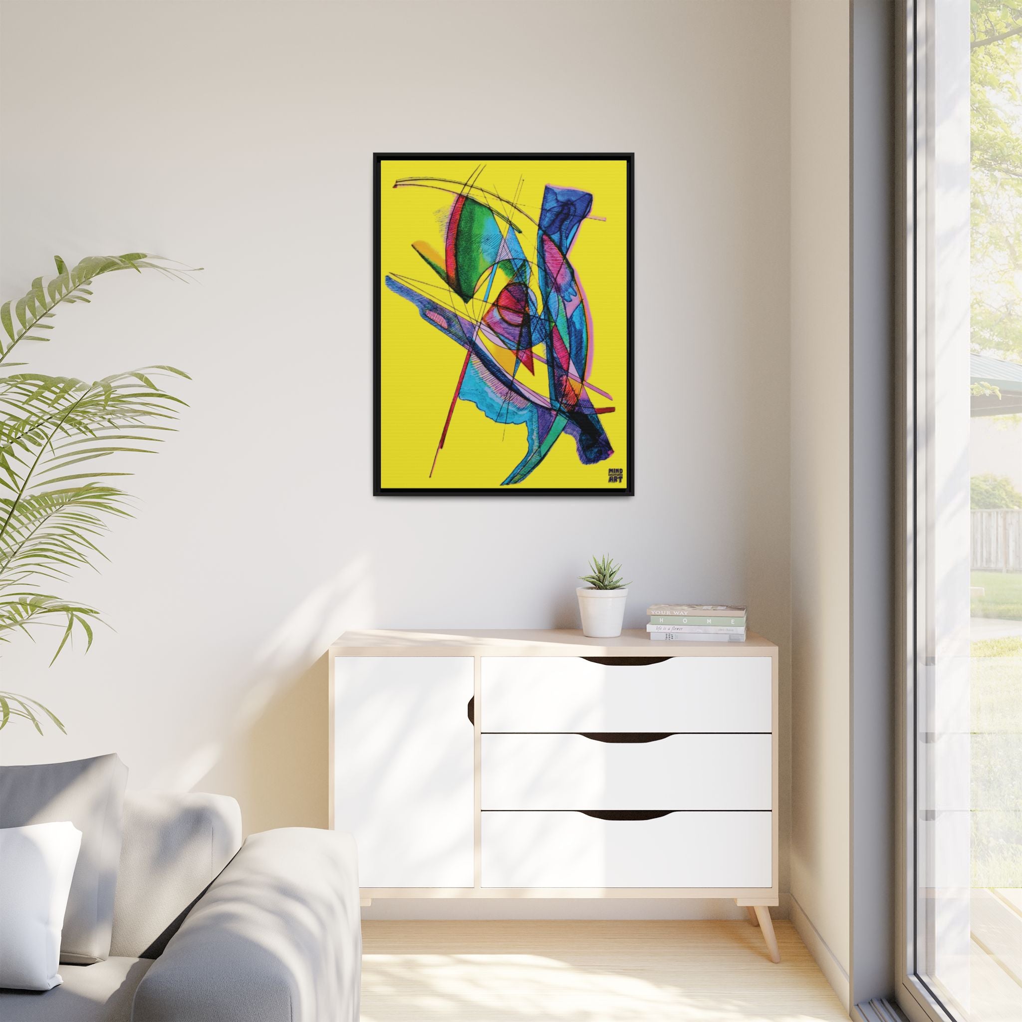 Watching (Yellow Background) Matte Canvas, Framed