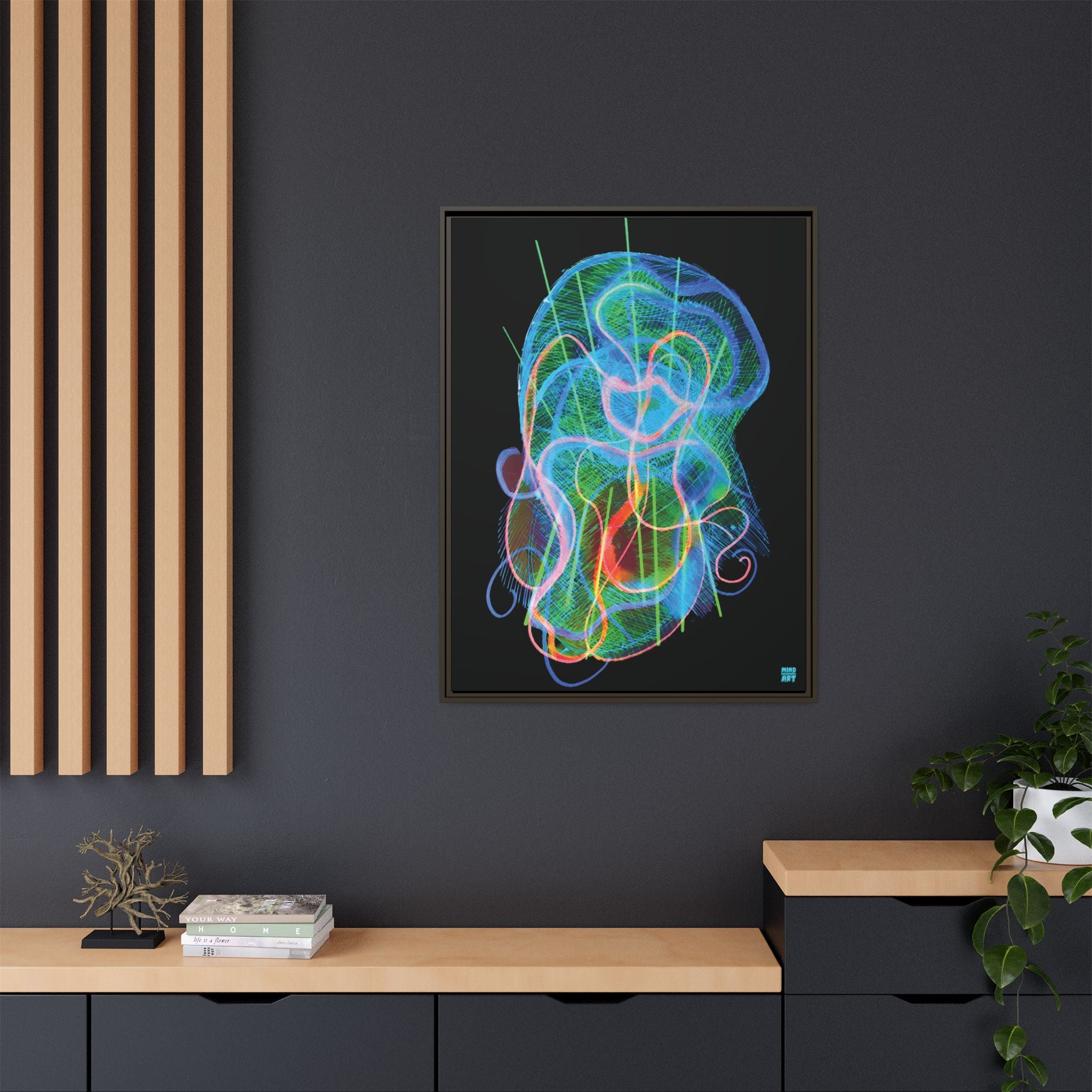 Davy Jones (Electric Blue & Green, Black Background) Matte Canvas, Framed