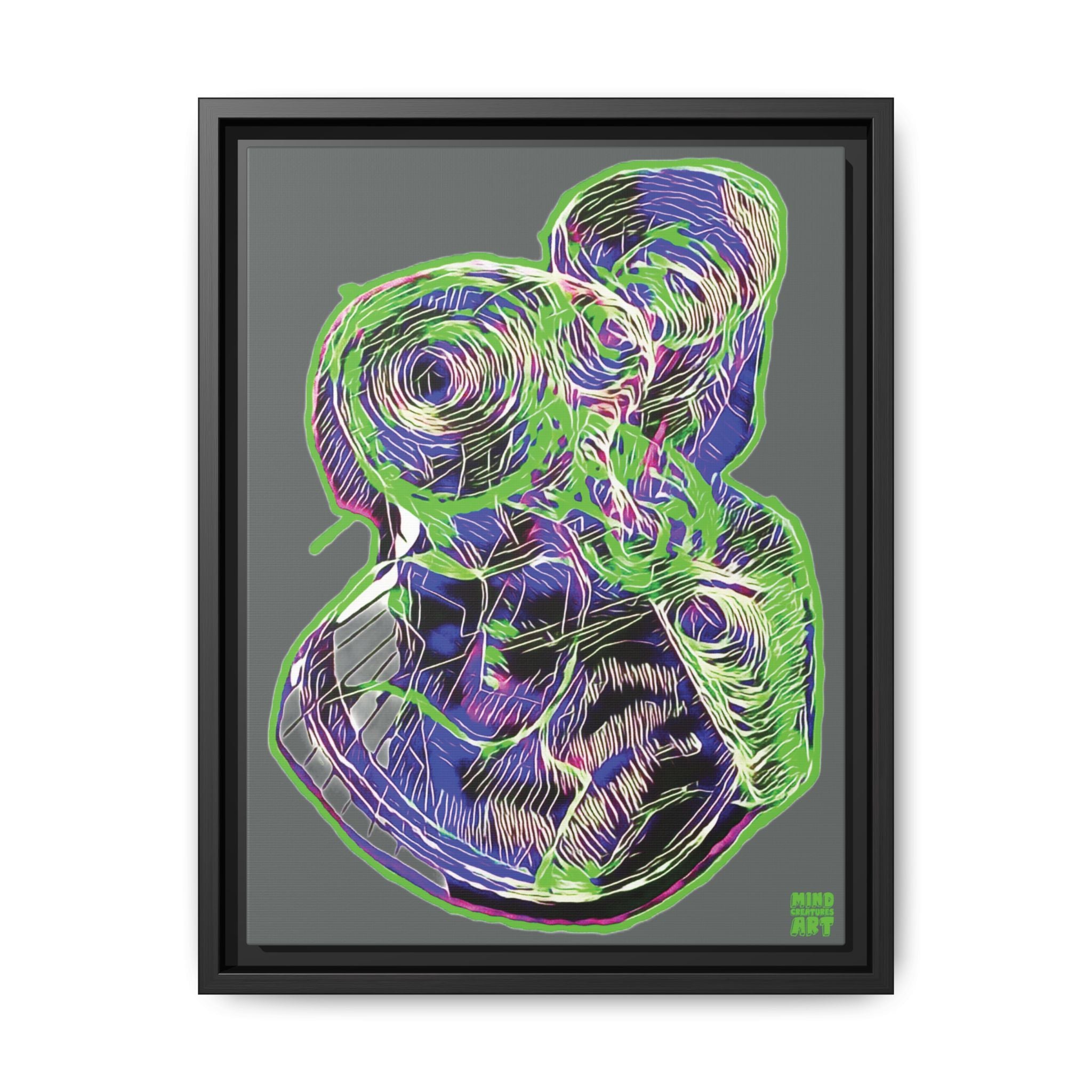 Curiosity (Electric Green, Dark Gray Background) Matte Canvas, Framed