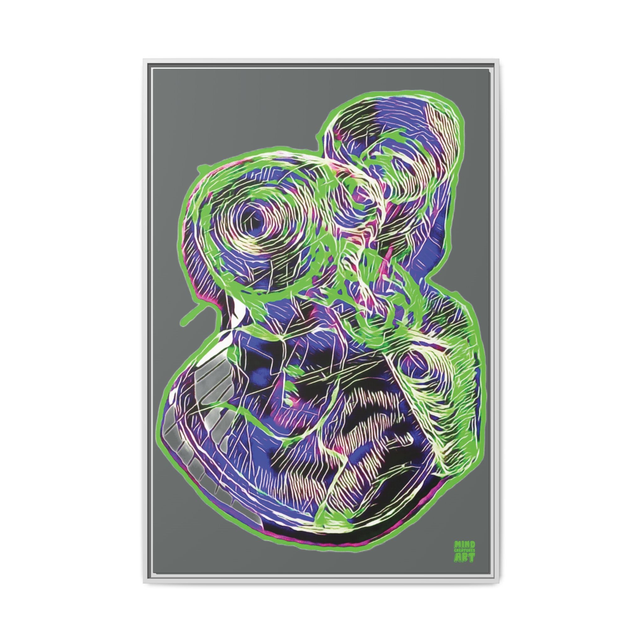 Curiosity (Electric Green, Dark Gray Background) Matte Canvas, Framed