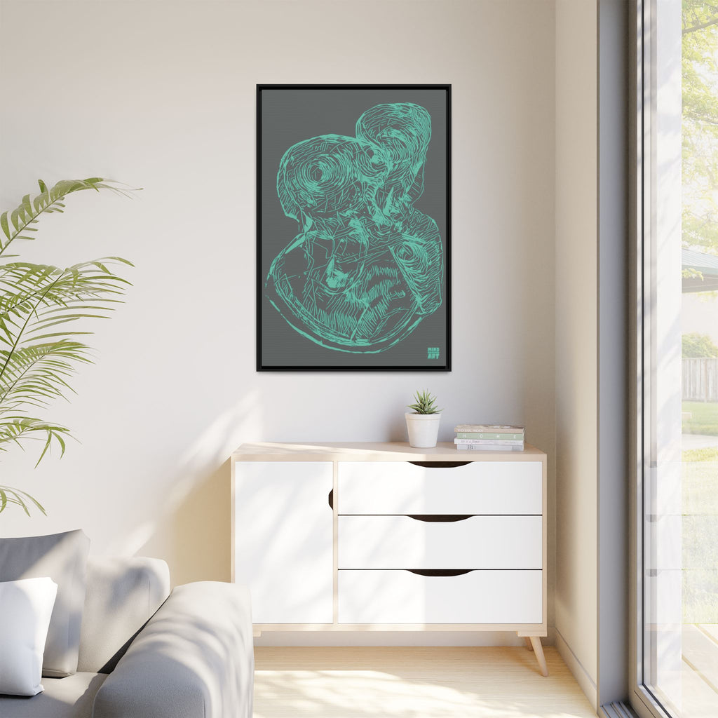 Curiosity (Teal, Dark Gray Background) Matte Canvas, Framed