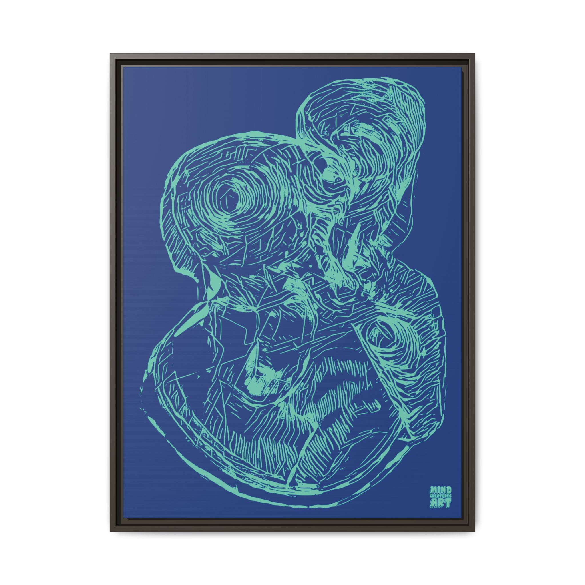 Curiosity (Teal, Dark Blue Background) Matte Canvas, Framed