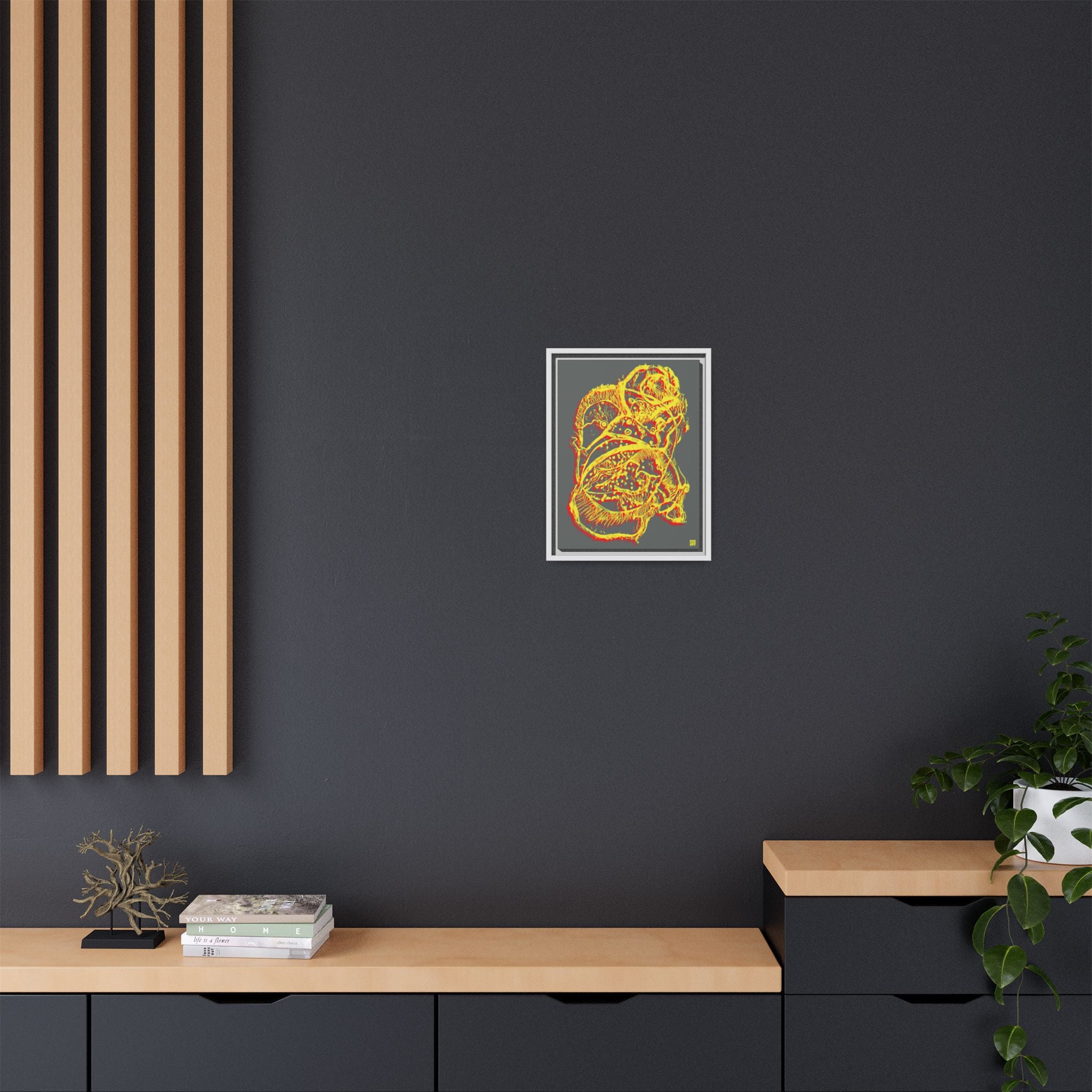 Exploration (Blur, Red & Yellow, Dark Gray Background) Matte Canvas, Framed