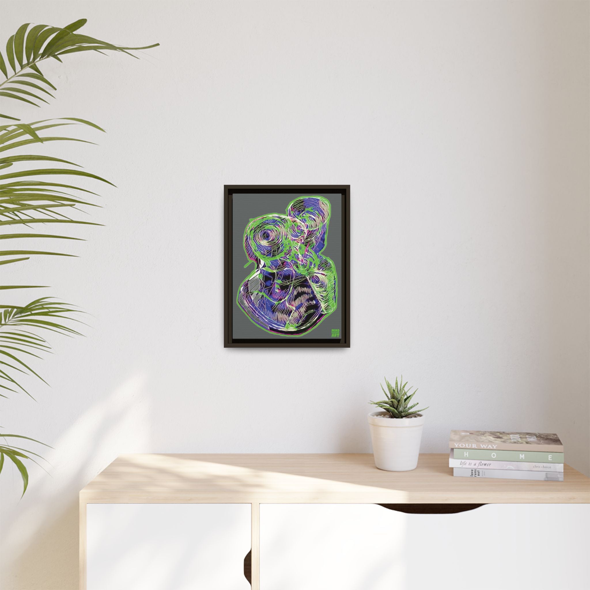 Curiosity (Electric Green, Dark Gray Background) Matte Canvas, Framed