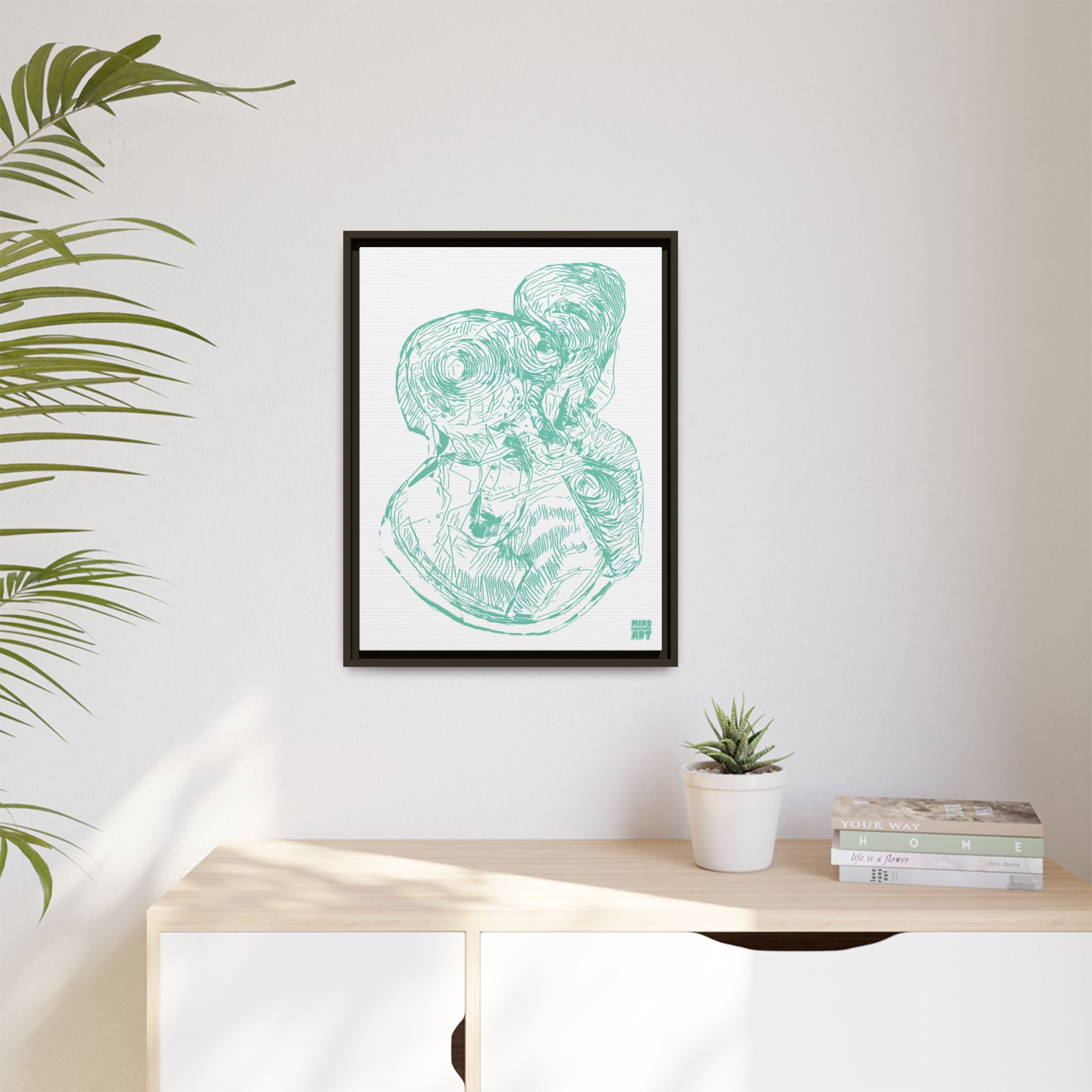 Curiosity (Teal, White Background) Matte Canvas, Framed