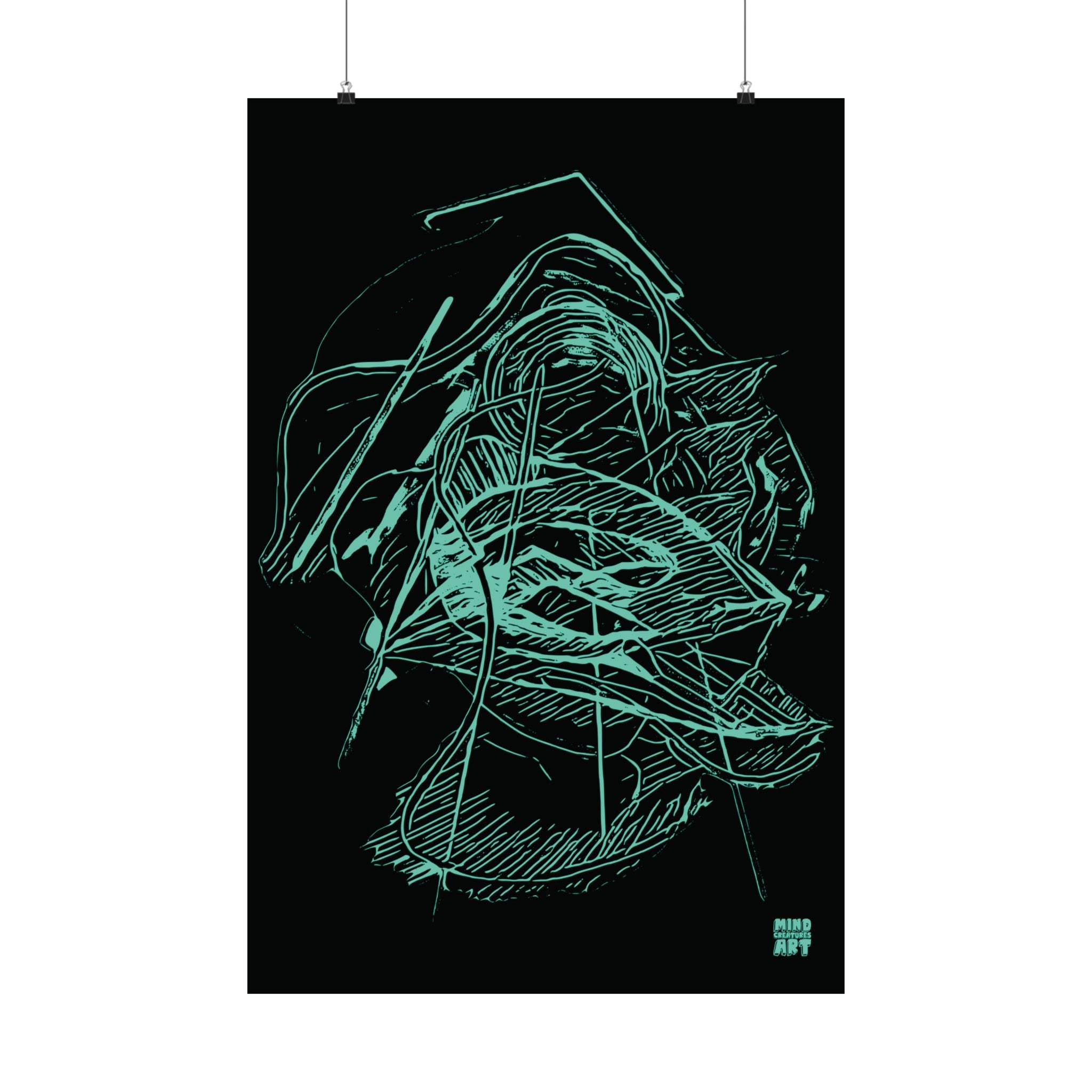 Dive Reflex (Teal, Black Background) Fine Art Poster