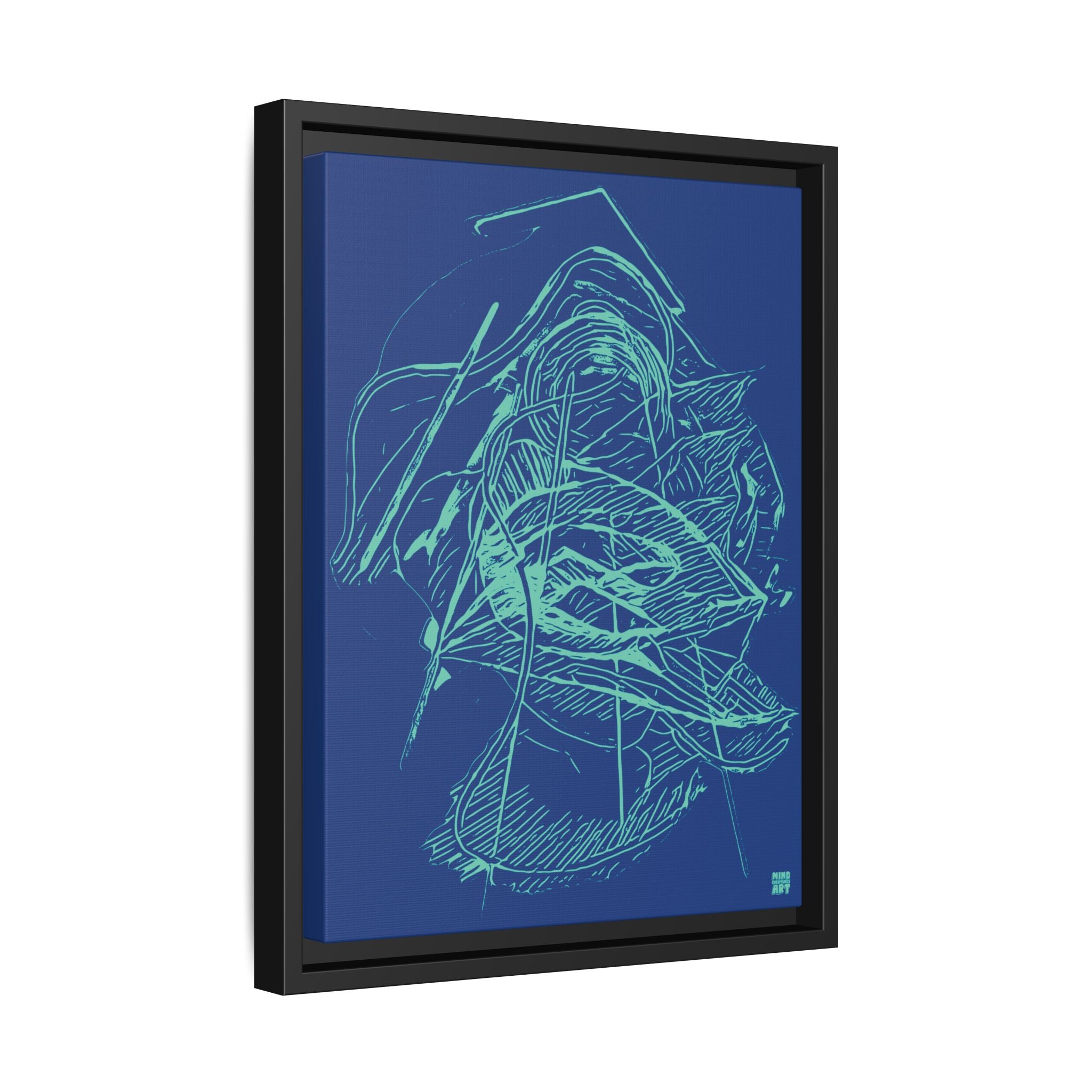 Dive Reflex (Teal, Dark Blue Background) Matte Canvas, Framed
