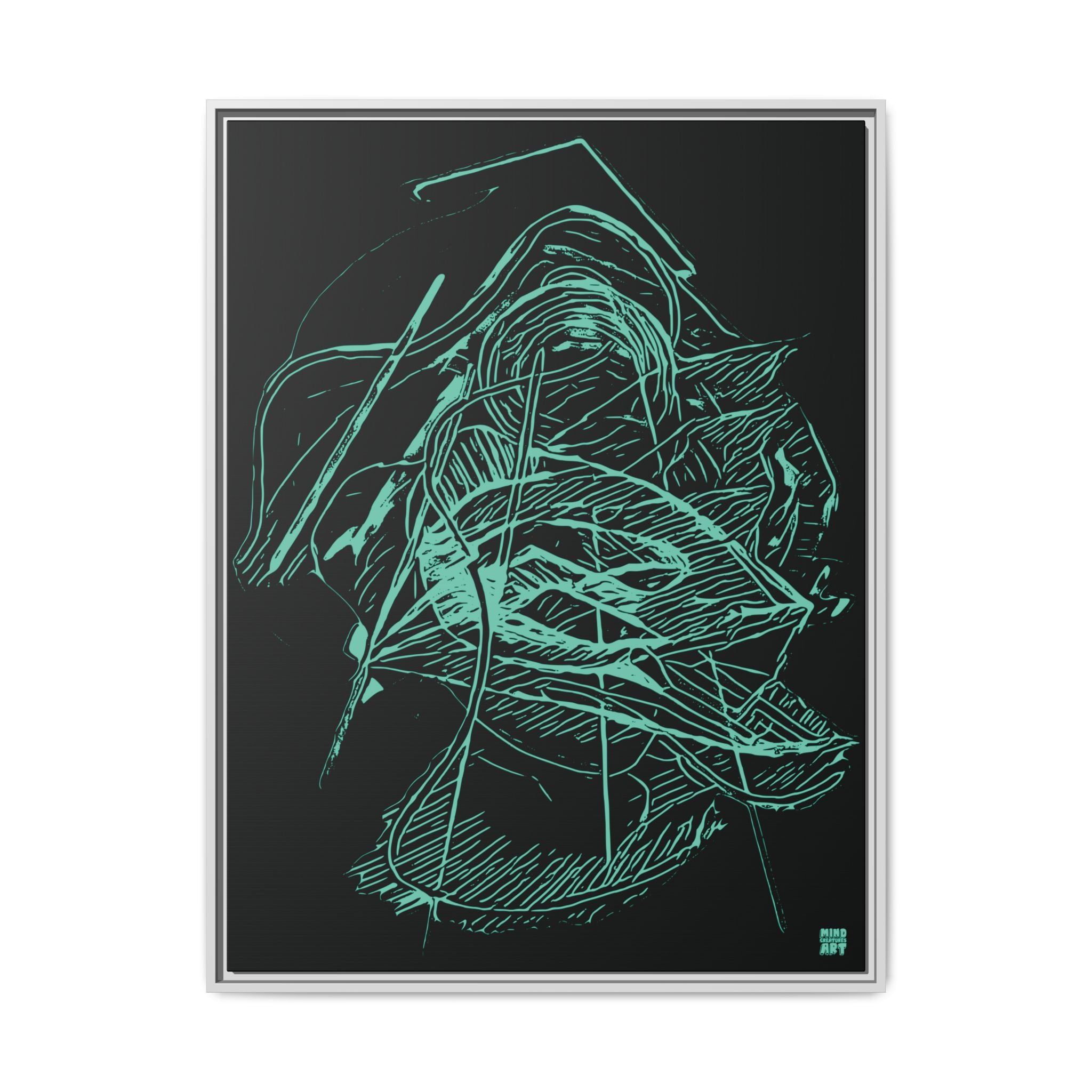 Dive Reflex (Teal, Black Background) Matte Canvas, Framed