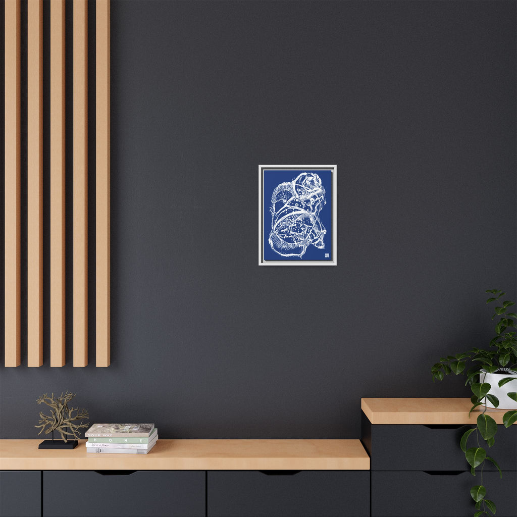 Exploration (White, Dark Blue Background) Matte Canvas, Framed