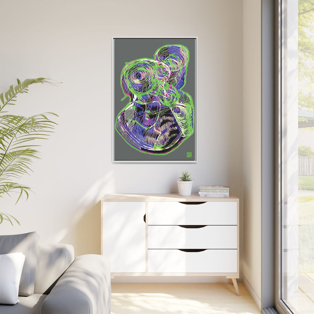 Curiosity (Electric Green, Dark Gray Background) Matte Canvas, Framed