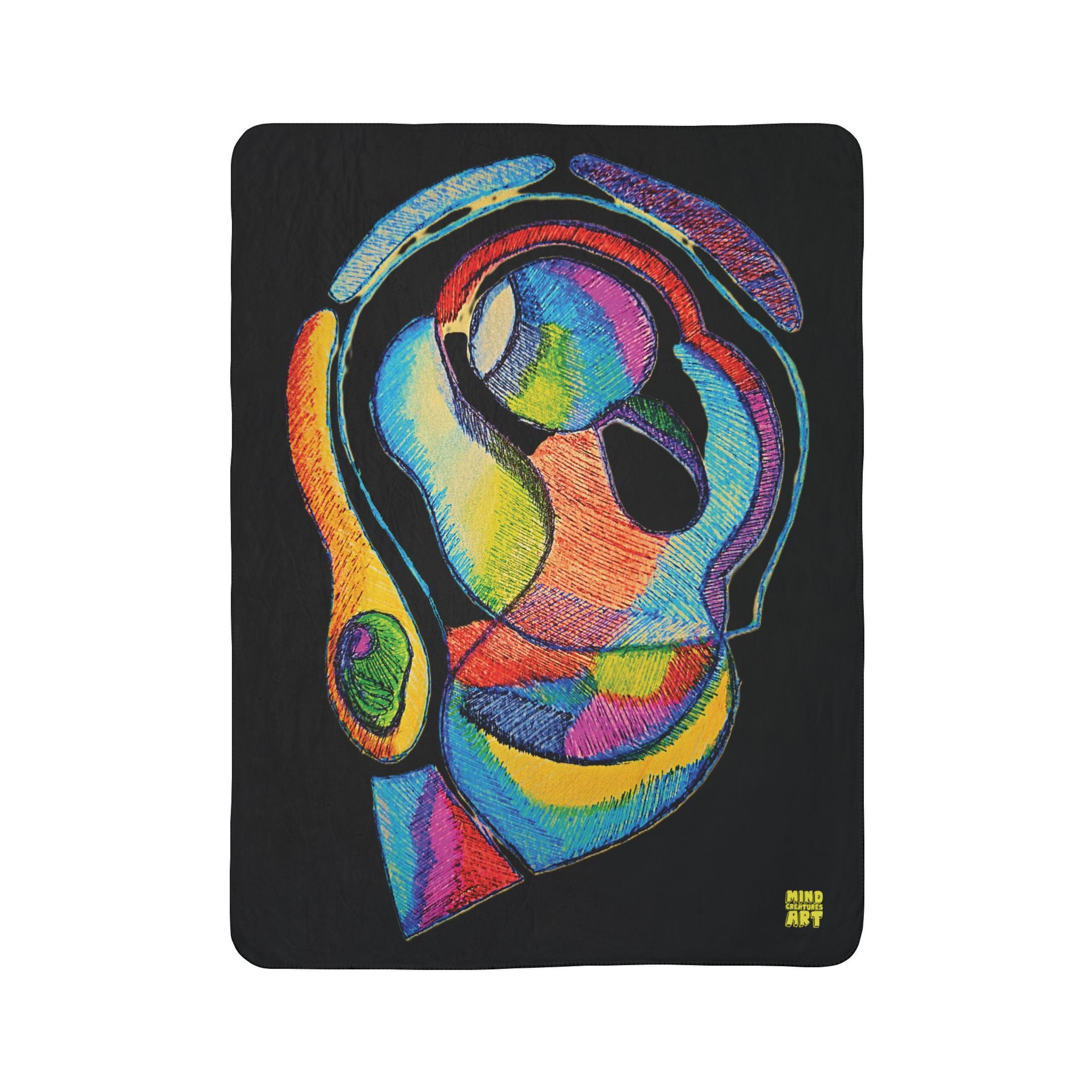 Cyclical (Black Background) Fleece Sherpa Blanket