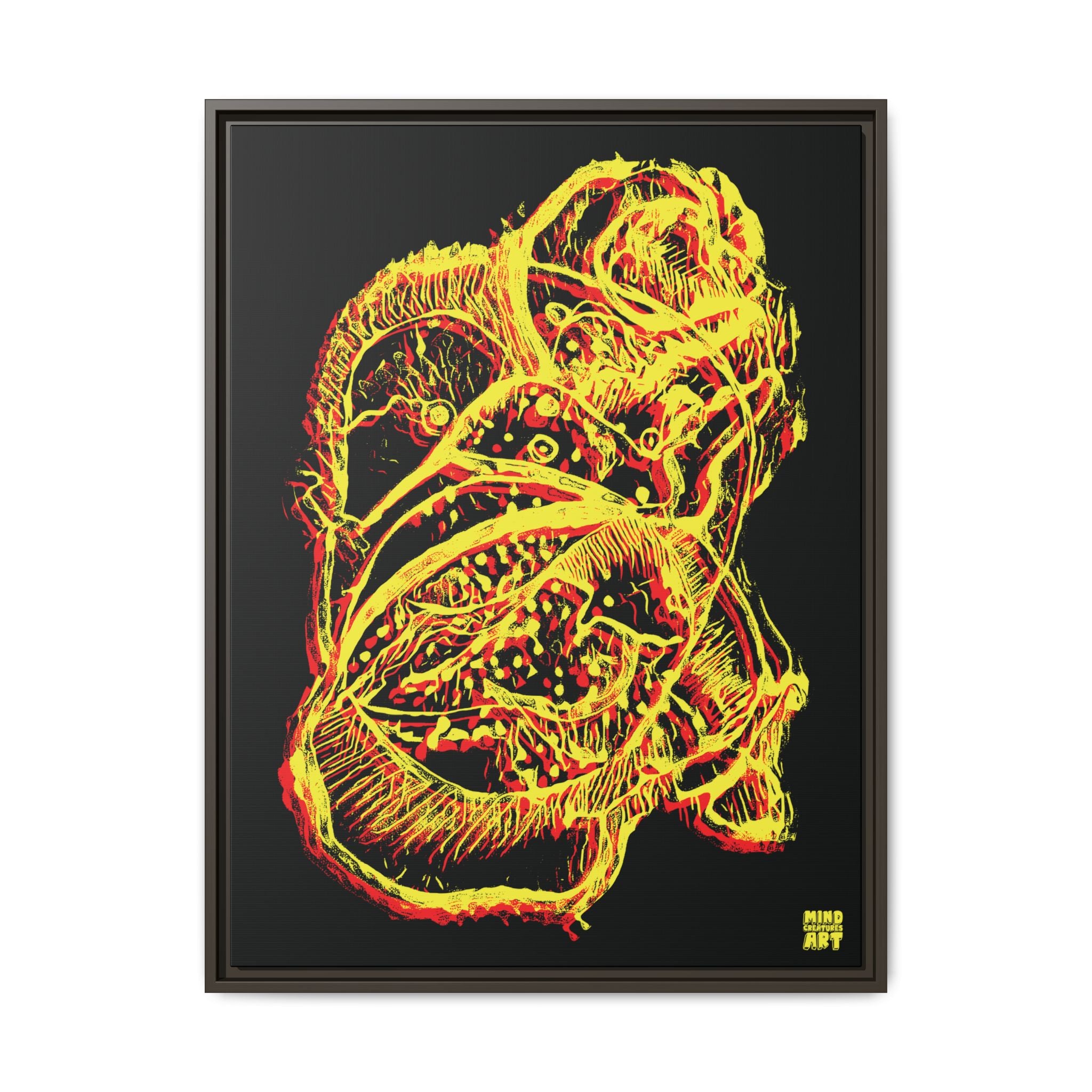 Exploration (Blur, Red & Yellow, Black Background) Matte Canvas, Framed