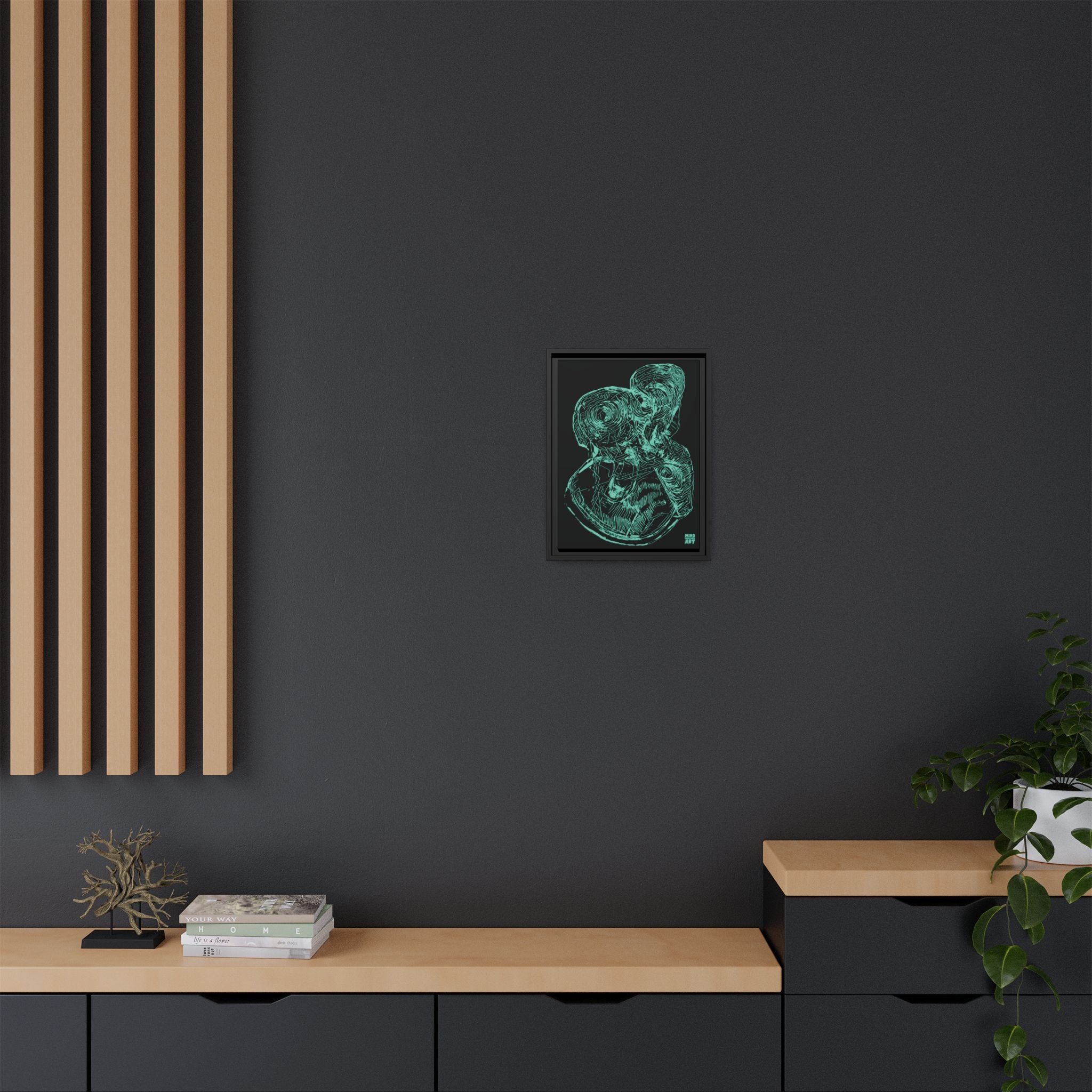 Curiosity (Teal, Black Background) Matte Canvas, Framed
