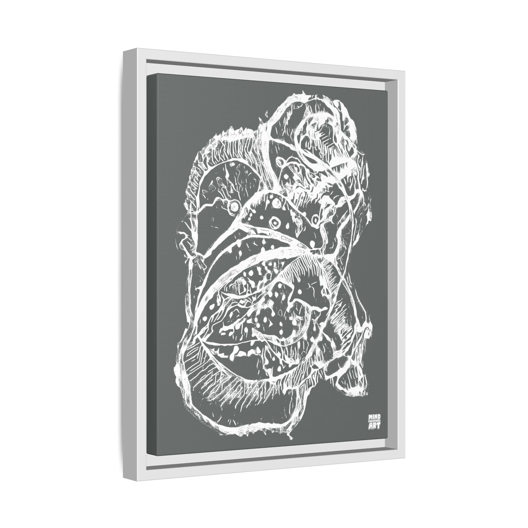 Exploration (White, Dark Gray Background) Matte Canvas, Framed