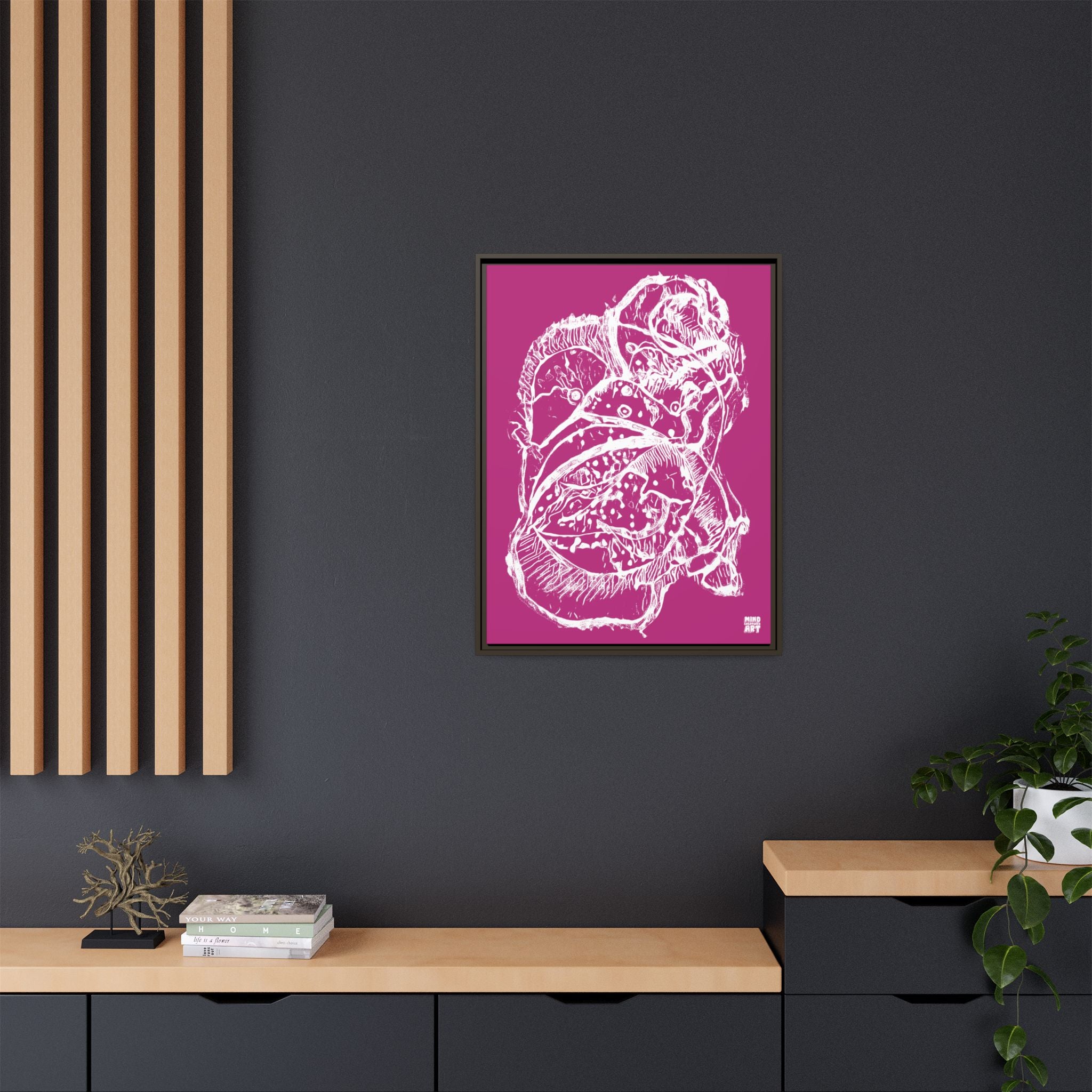 Exploration (White, Pink Background) Matte Canvas, Framed