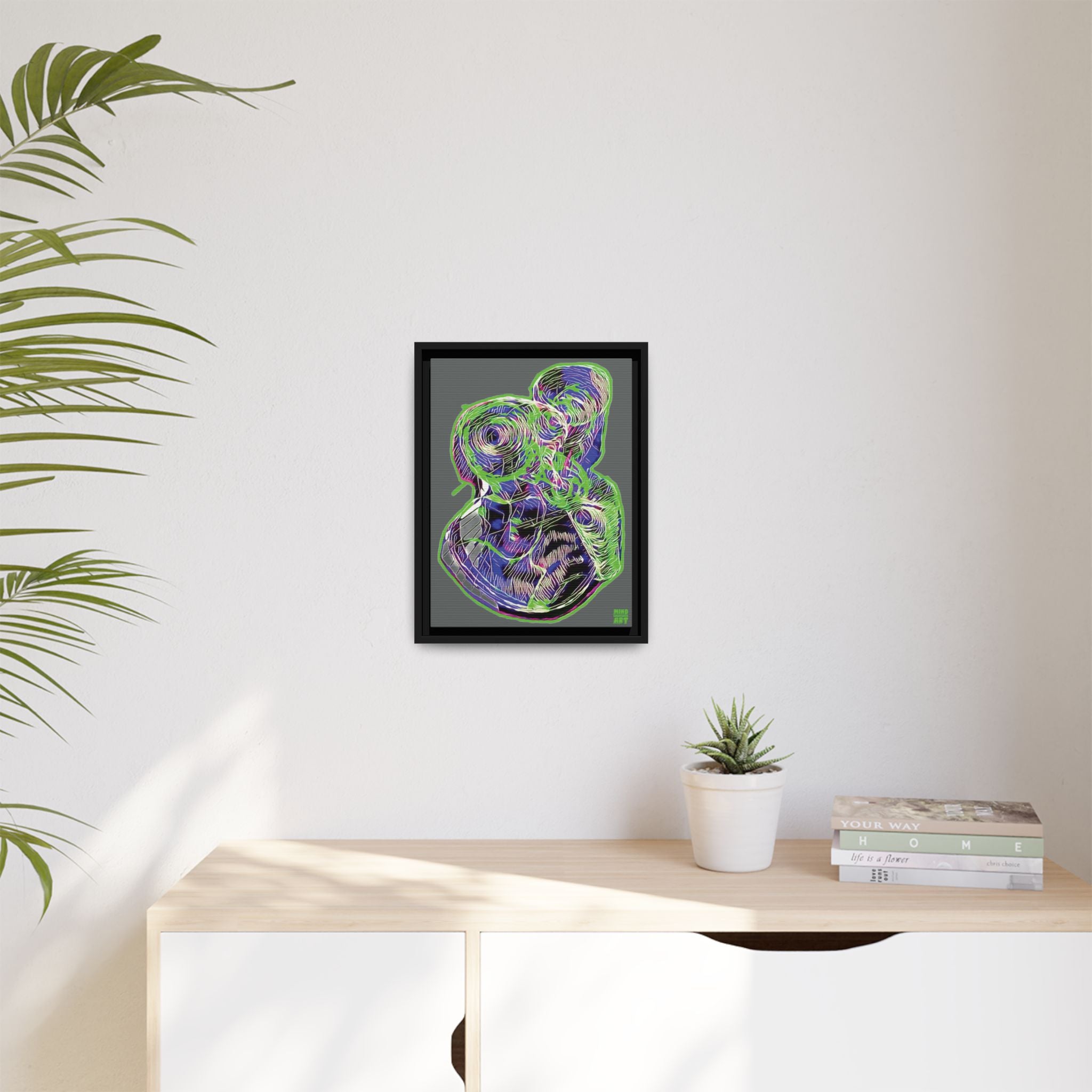 Curiosity (Electric Green, Dark Gray Background) Matte Canvas, Framed