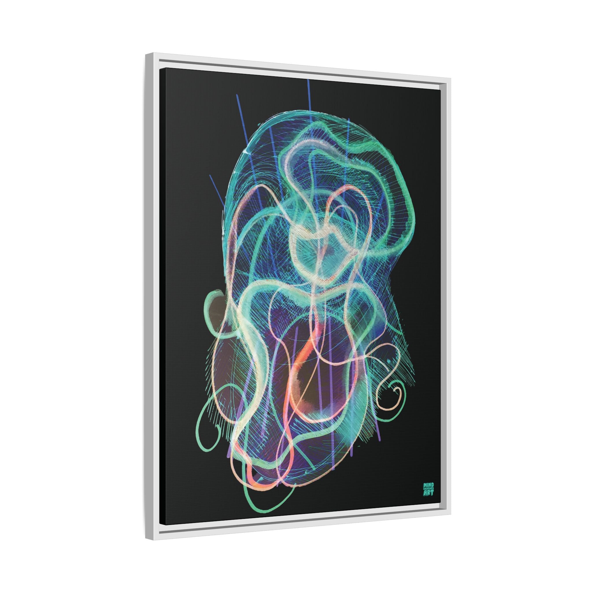 Davy Jones (Electric Teal, Black Background) Matte Canvas, Framed