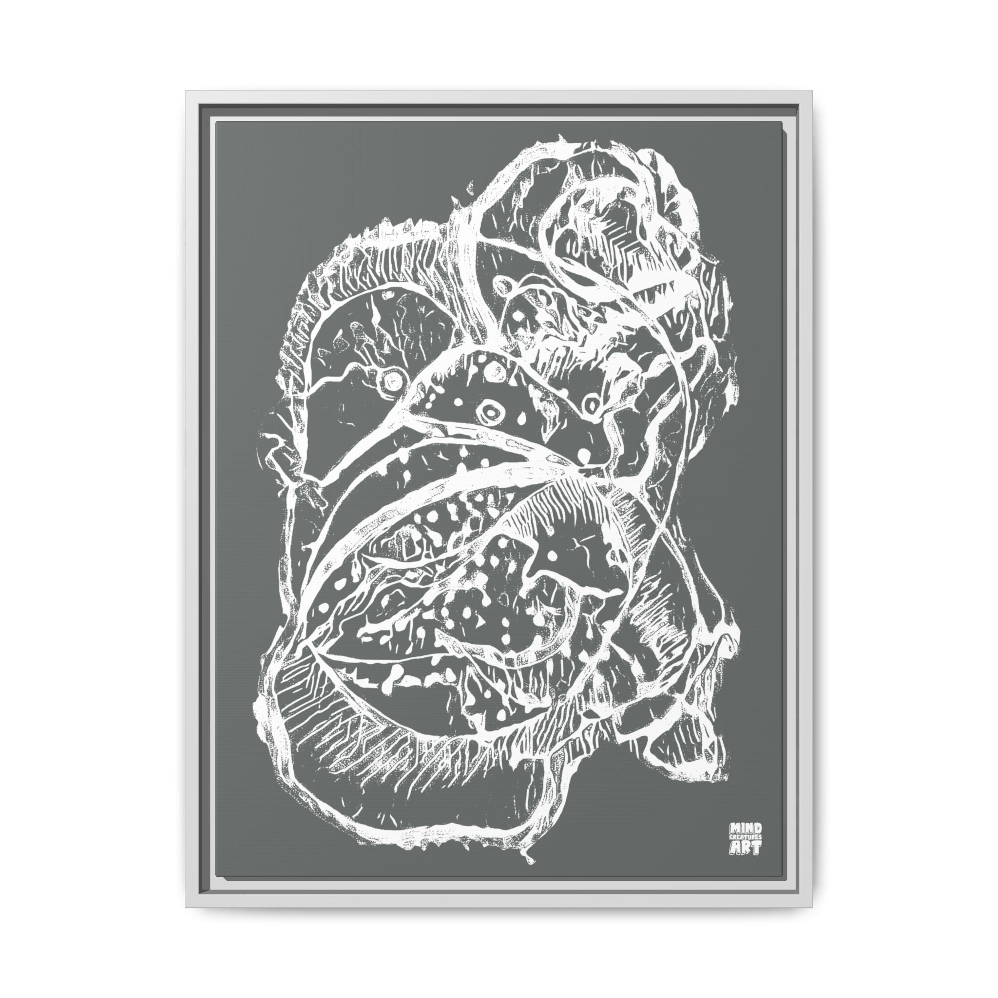 Exploration (White, Dark Gray Background) Matte Canvas, Framed