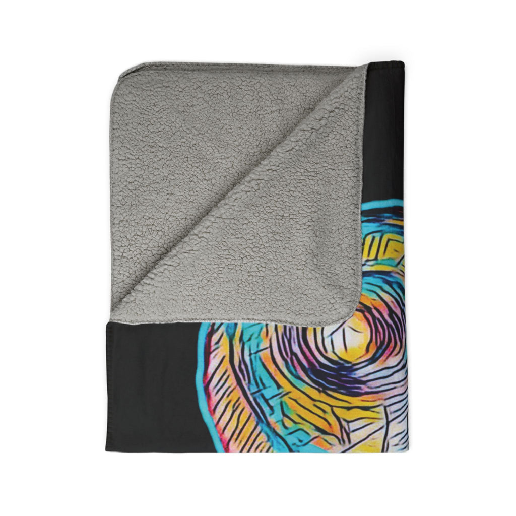 Curiosity (Teal, Black Background) Fleece Sherpa Blanket