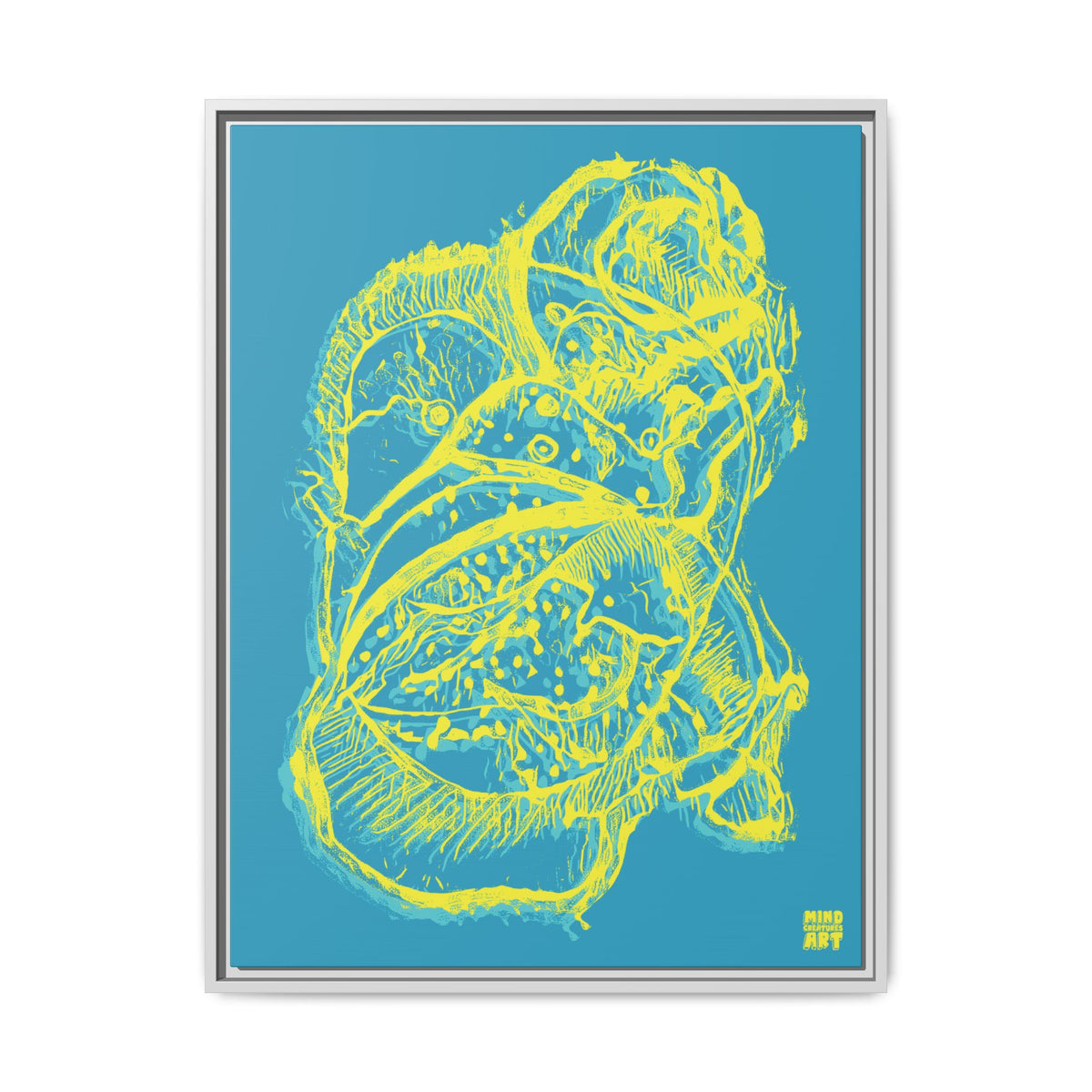 Exploration (Blur, Blue & Yellow, Dark Blue Background) Matte Canvas, Framed