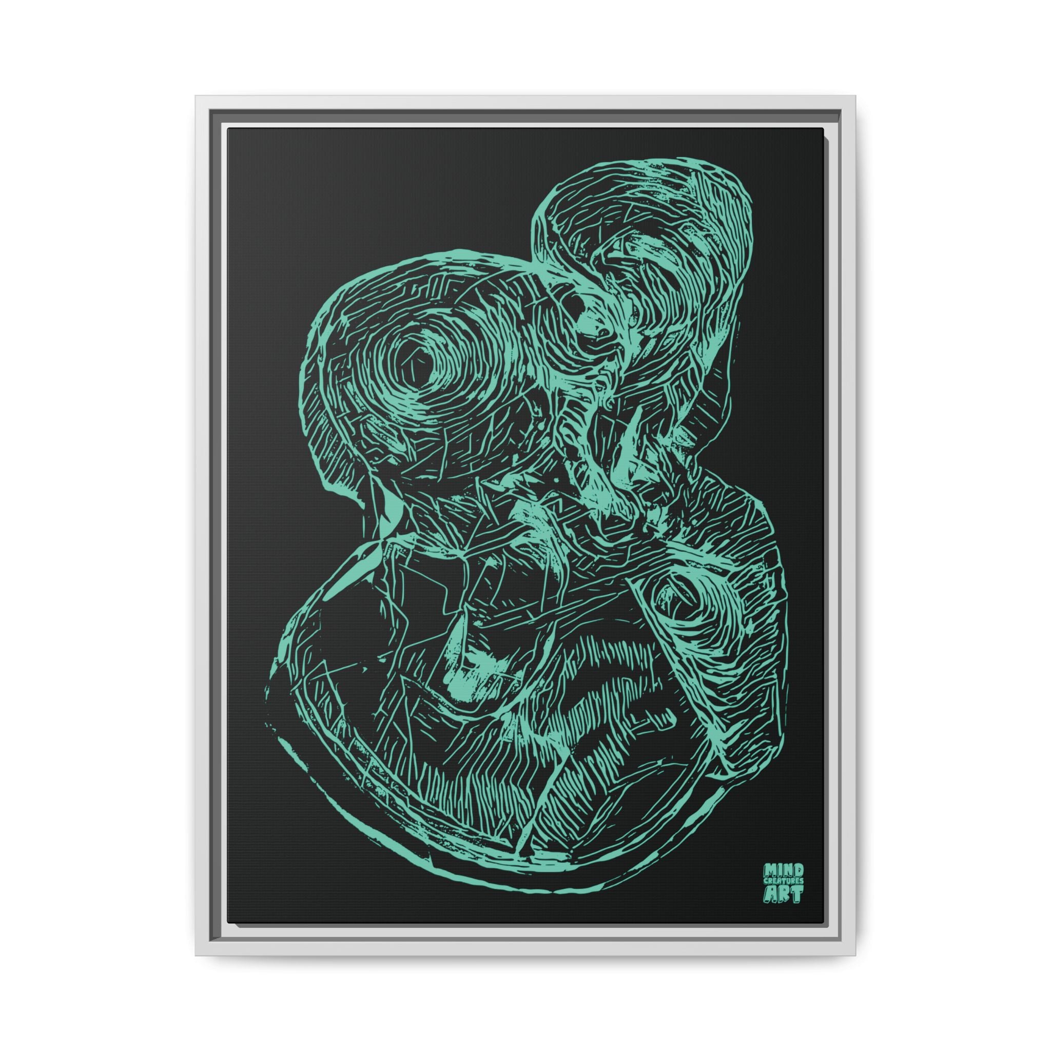 Curiosity (Teal, Black Background) Matte Canvas, Framed