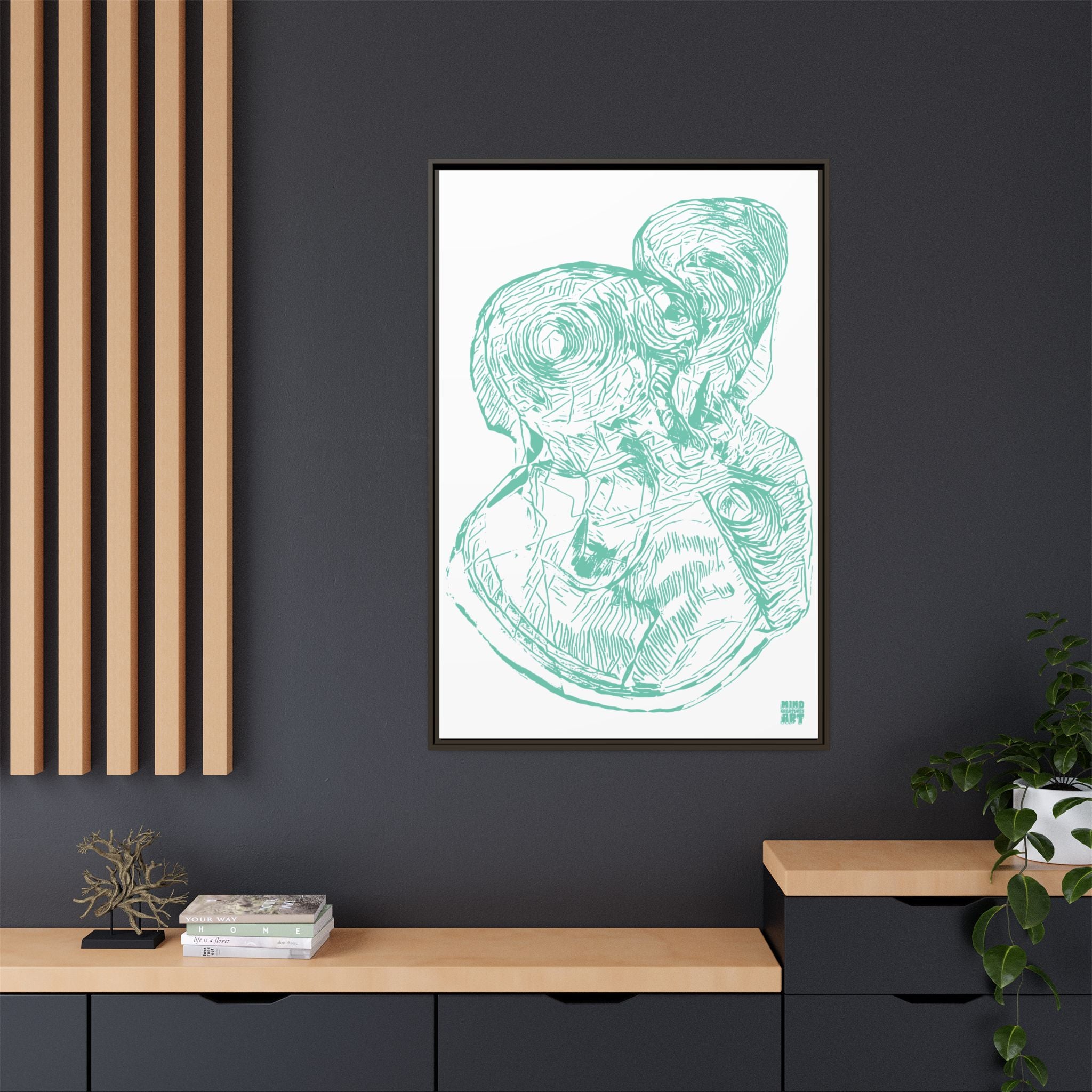 Curiosity (Teal, White Background) Matte Canvas, Framed