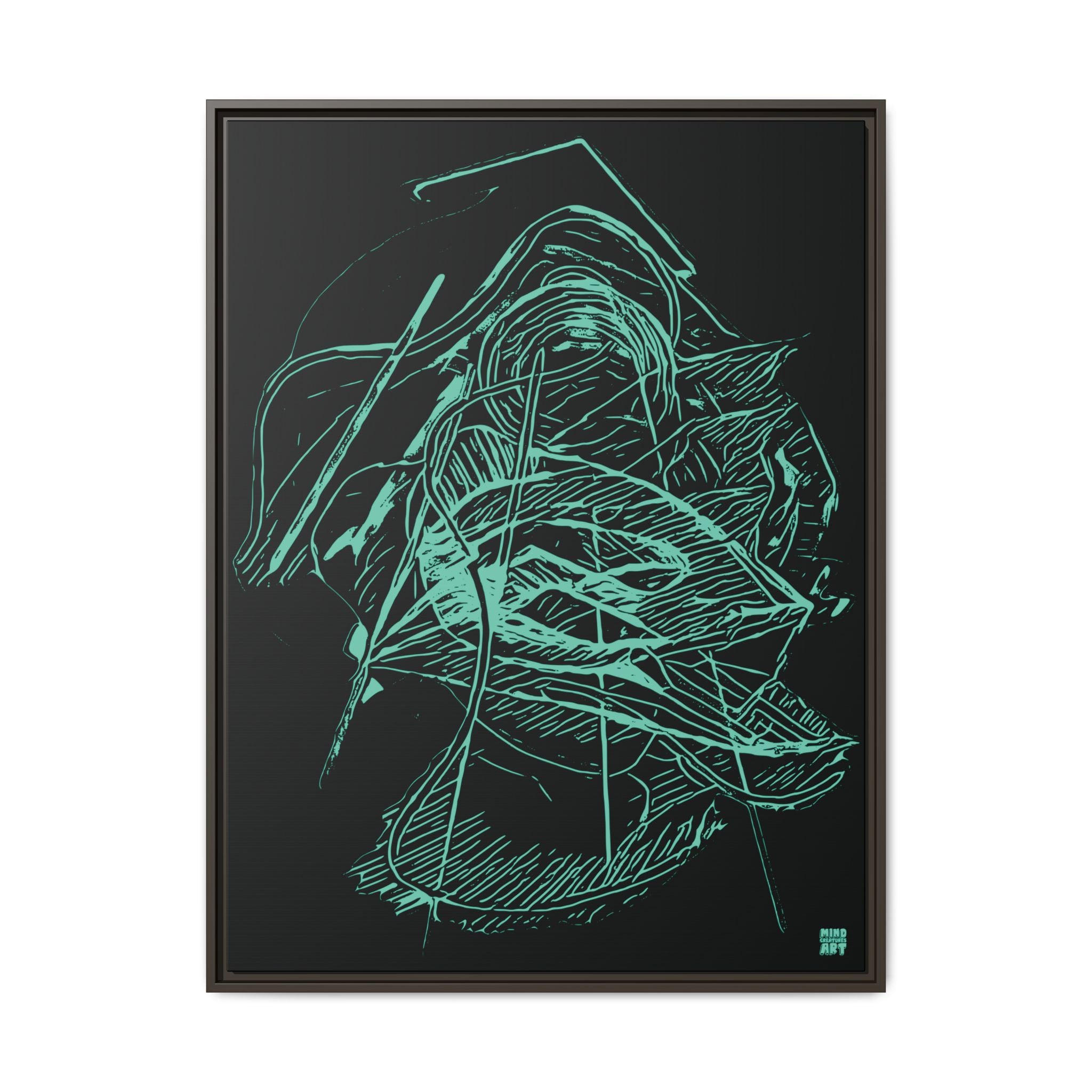 Dive Reflex (Teal, Black Background) Matte Canvas, Framed