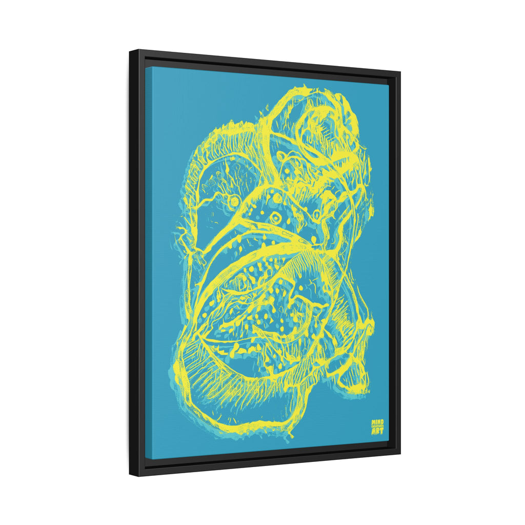 Exploration (Blur, Blue & Yellow, Dark Blue Background) Matte Canvas, Framed