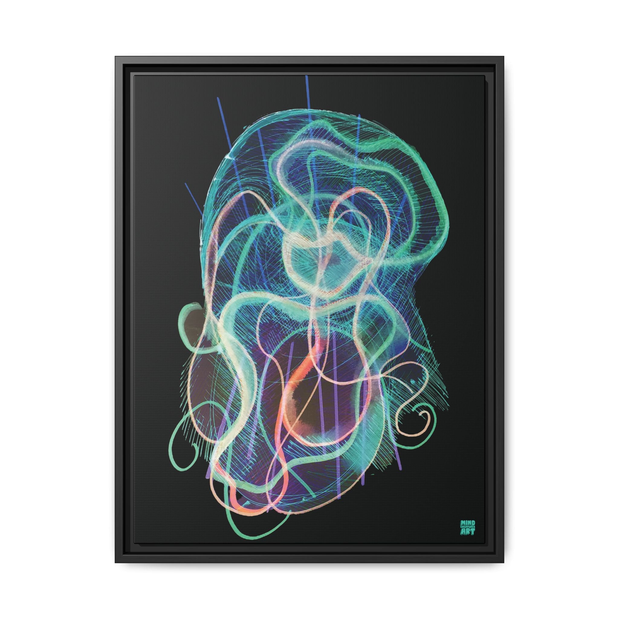 Davy Jones (Electric Teal, Black Background) Matte Canvas, Framed