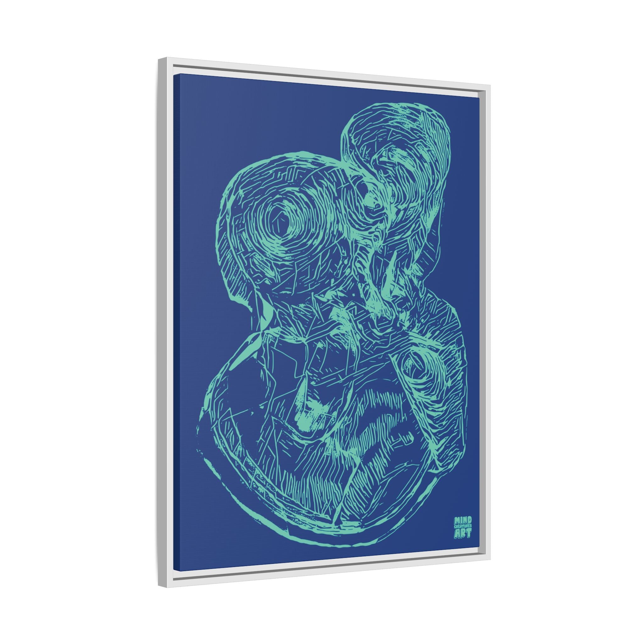 Curiosity (Teal, Dark Blue Background) Matte Canvas, Framed