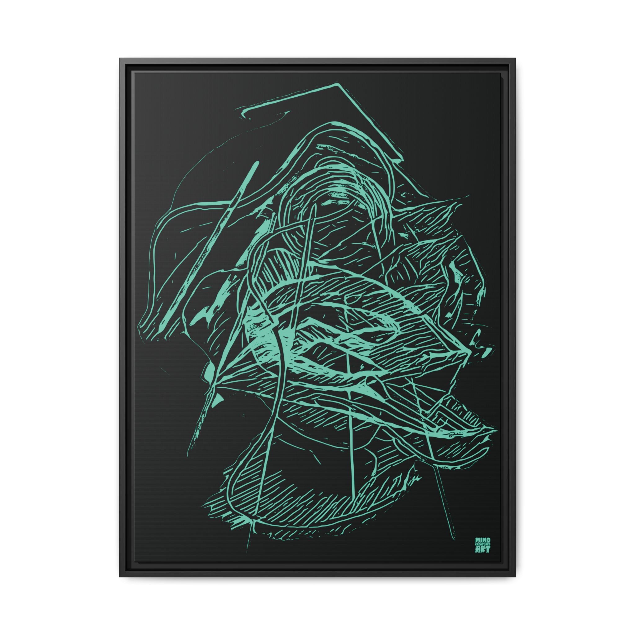 Dive Reflex (Teal, Black Background) Matte Canvas, Framed